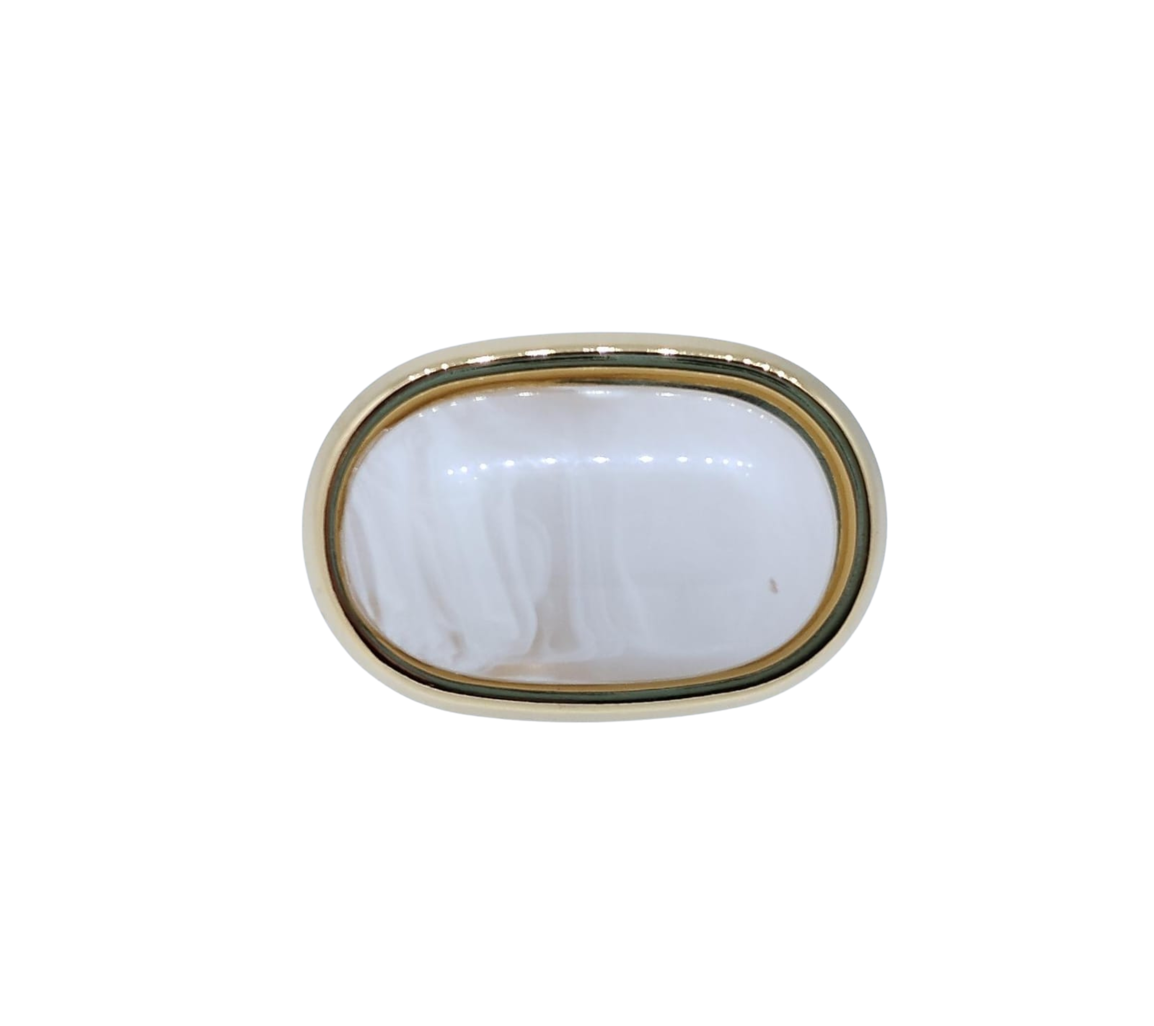 Anillo Dorado con Piedra Oval Blanca Elegante – Acero Inoxidable