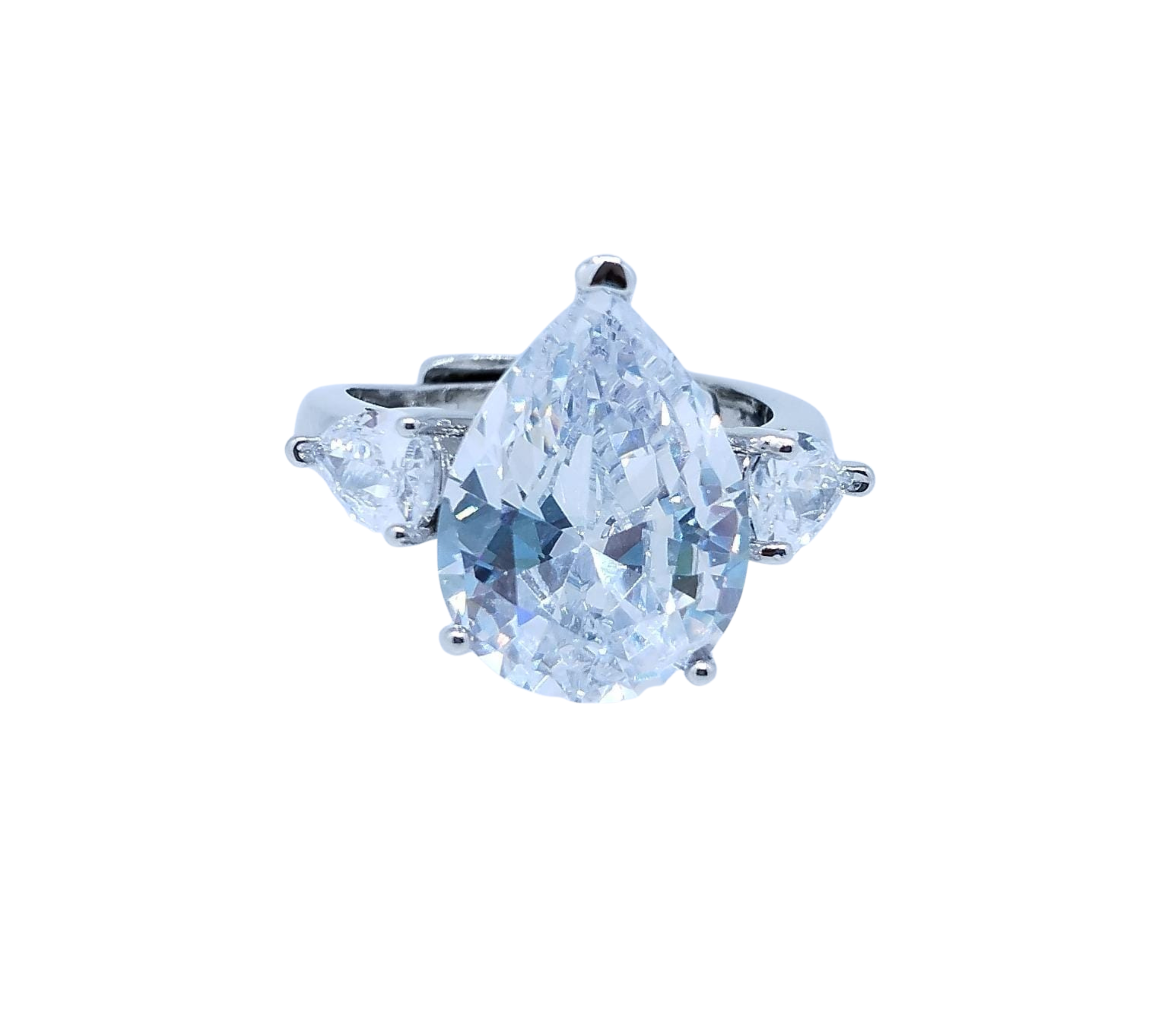 Anillo Plateado con Brillo en Forma de Gota – Acero Inoxidable