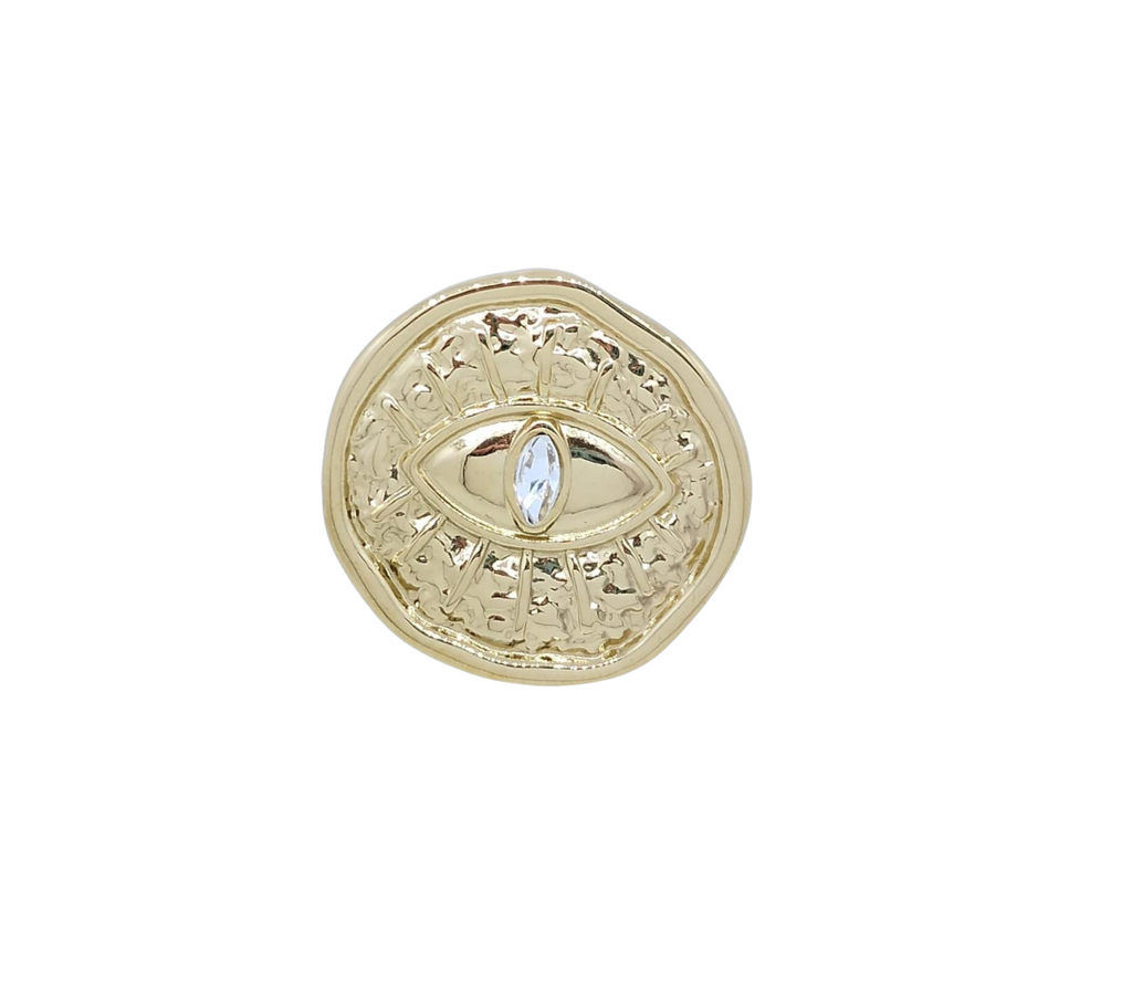 Anillo Dorado Circular con Ojo al Centro – Acero Inoxidable