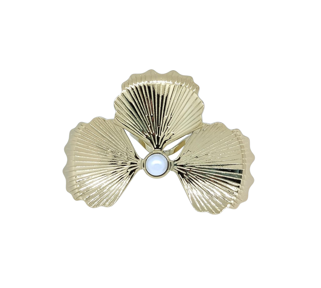Anillo Dorado Flor 3 Pétalos - Acero Inoxidable