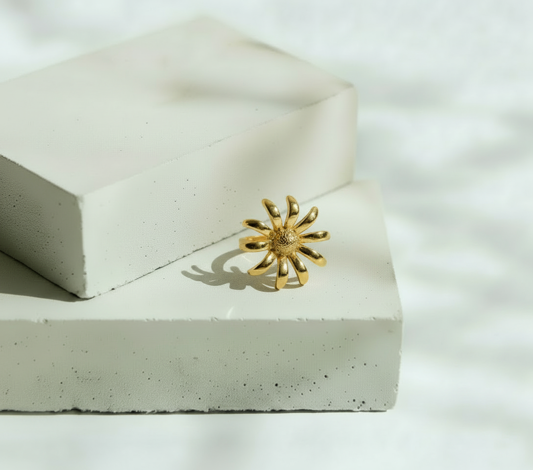 Anillo Dorado Girasol - Acero Inoxidable