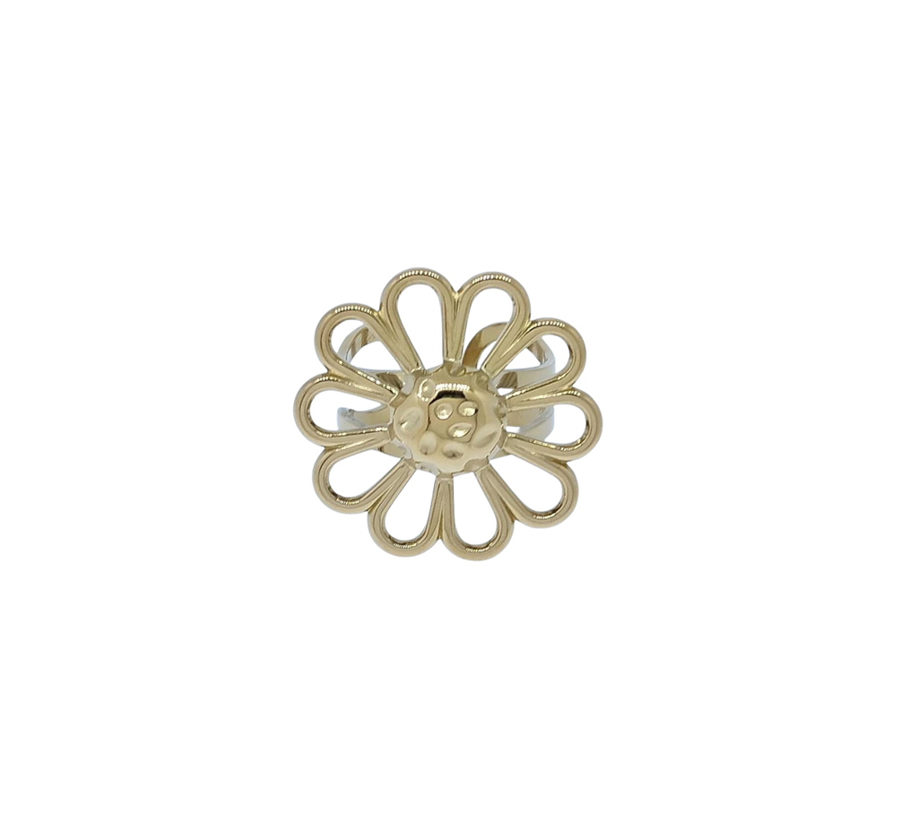 Anillo Dorado Flor 10 Pétalos - Acero Inoxidable