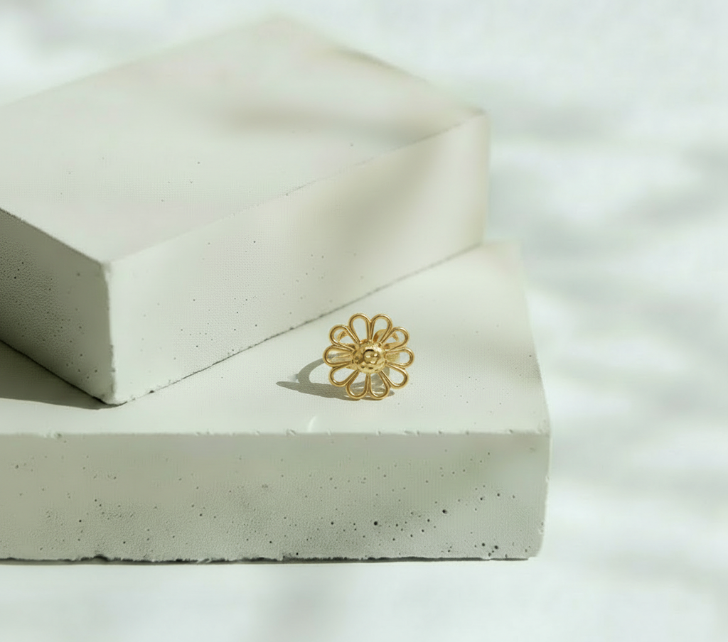 Anillo Dorado Flor 10 Pétalos - Acero Inoxidable