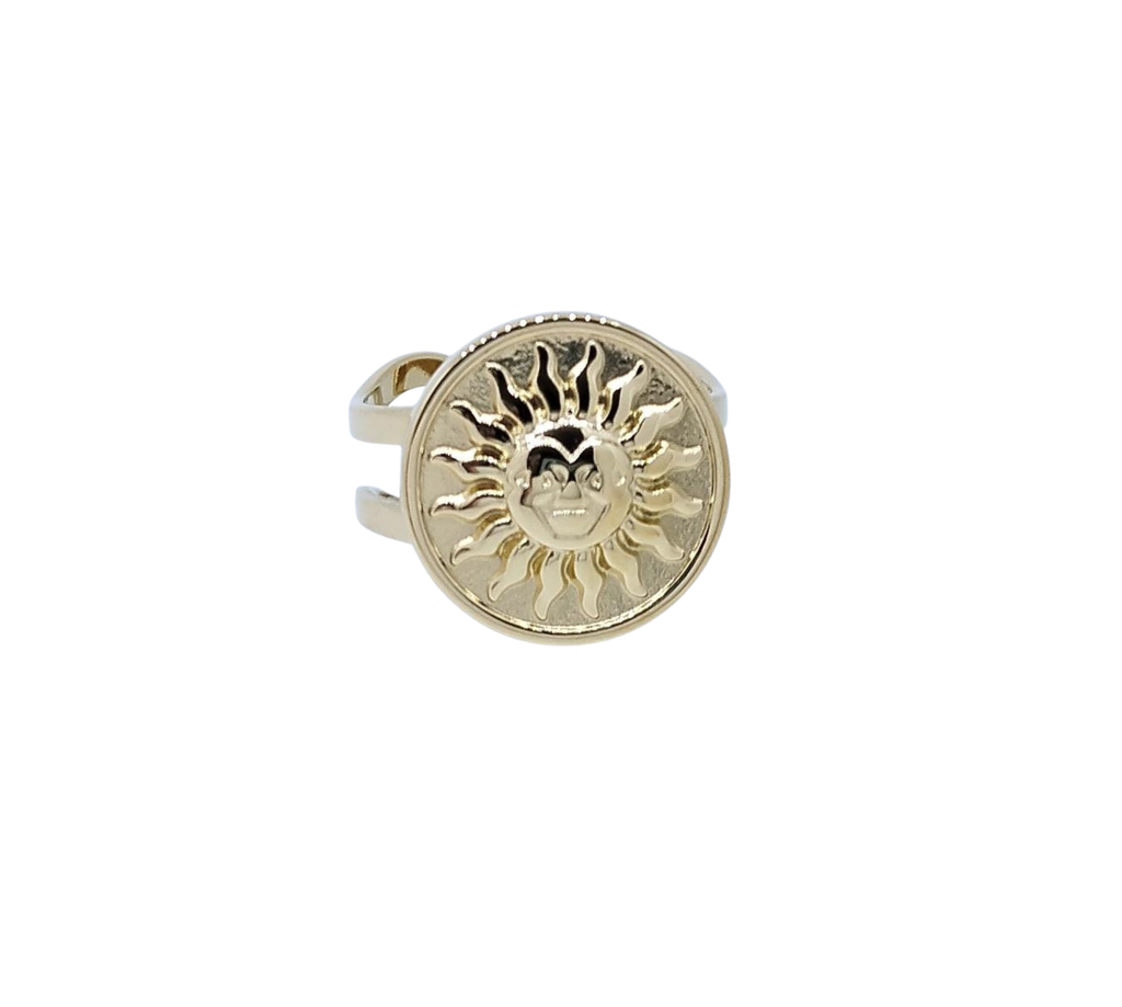 Anillo Dorado Moneda de Sol - Acero Inoxidable