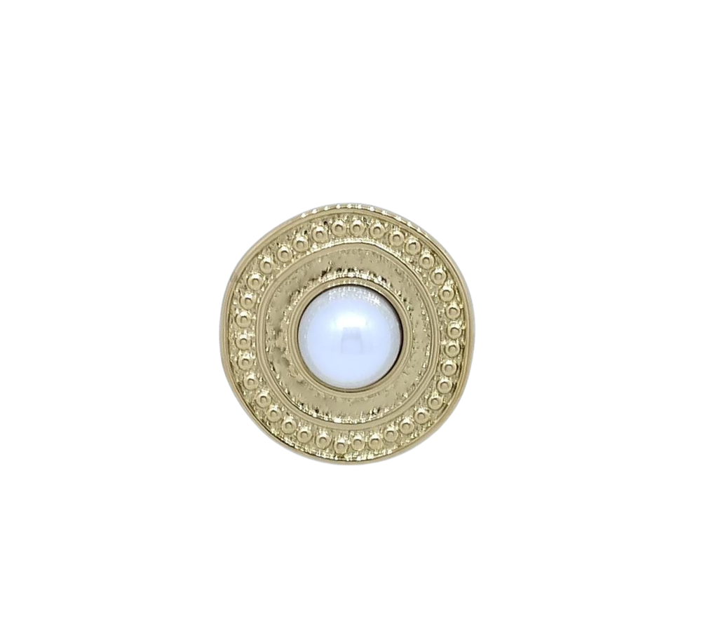 Anillo Dorado Moneda con Piedra Tipo Perla al Centro - Acero Inoxidable