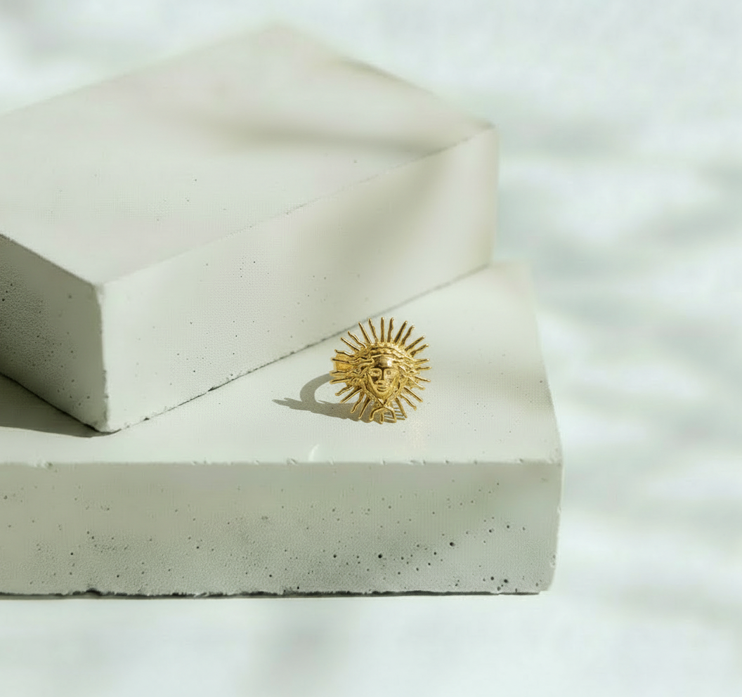 Anillo Dorado Rostro - Acero Inoxidable