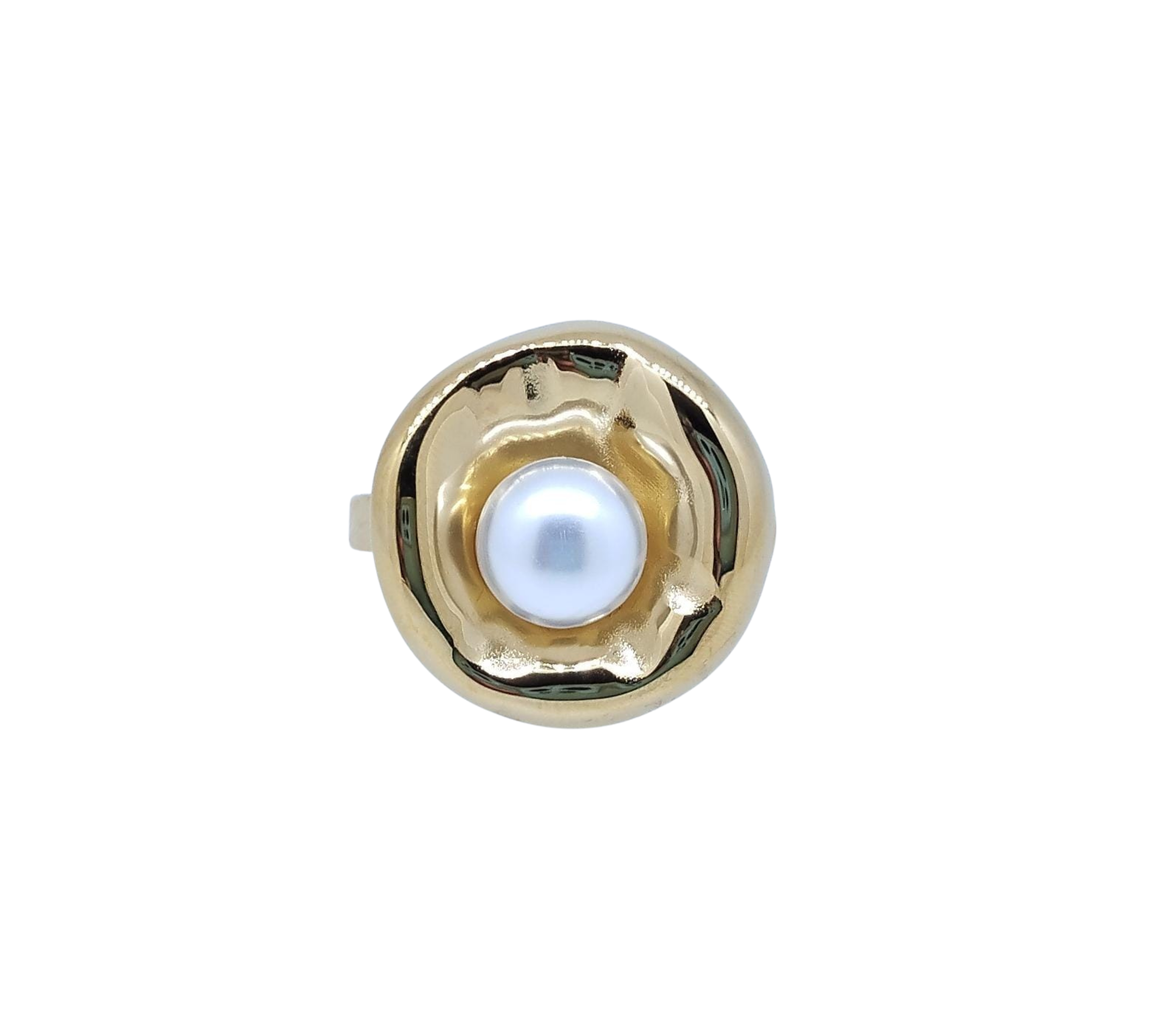 Anillo Dorado Circular con Tipo Perla al Centro - Acero Inoxidable