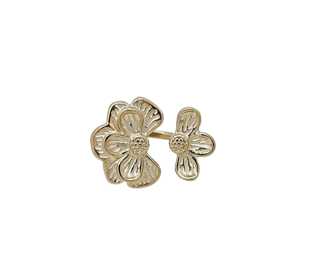 Anillo Dorado Flor Doble - Acero Inoxidable