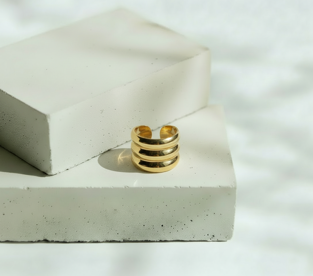 Anillo Dorado Tres Niveles - Acero Inoxidable