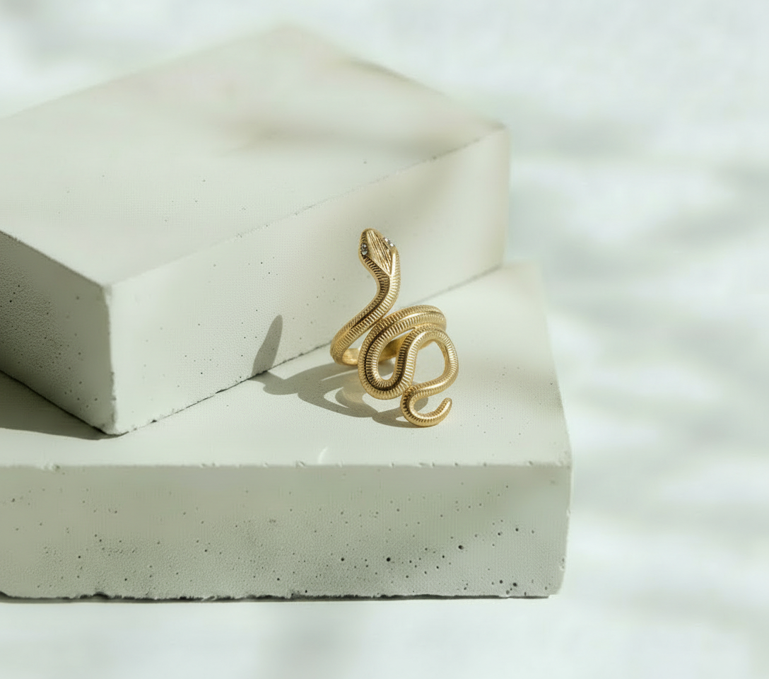 Anillo Dorado Serpiente - Acero Inoxidable