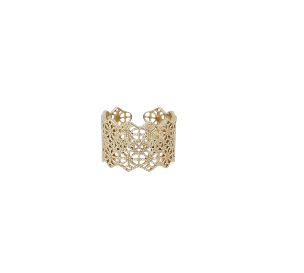 Anillo Dorado Hexágonos - Acero Inoxidable