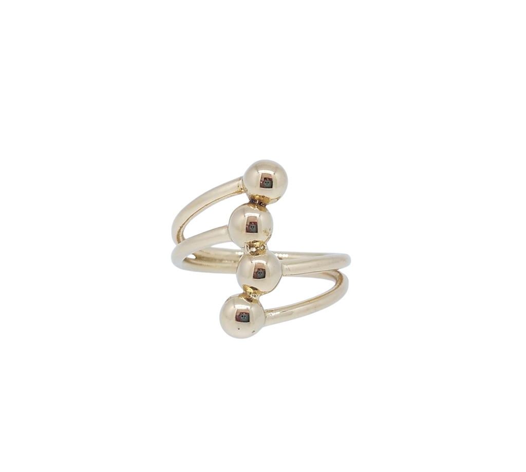 Anillo Dorado 4 Bolitas al Centro - Acero Inoxidable