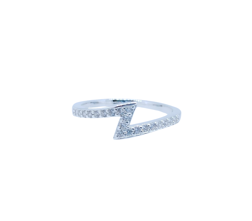 Anillo Plateado Zig Zag con Mini Brillos – Plata Italiana