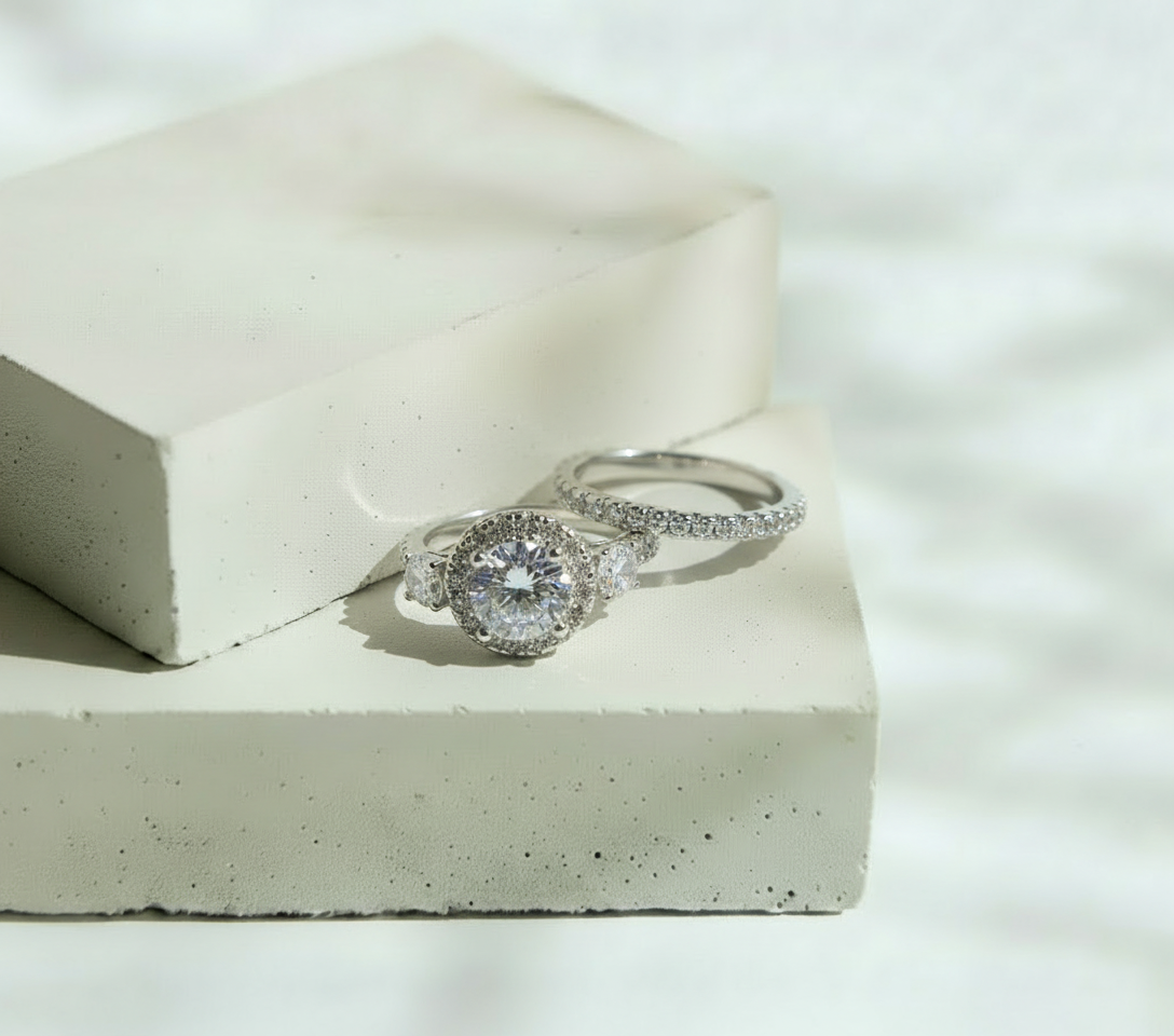 Anillos Plateado Zirconia y Solitario con Mini Brillos – Plata Italiana