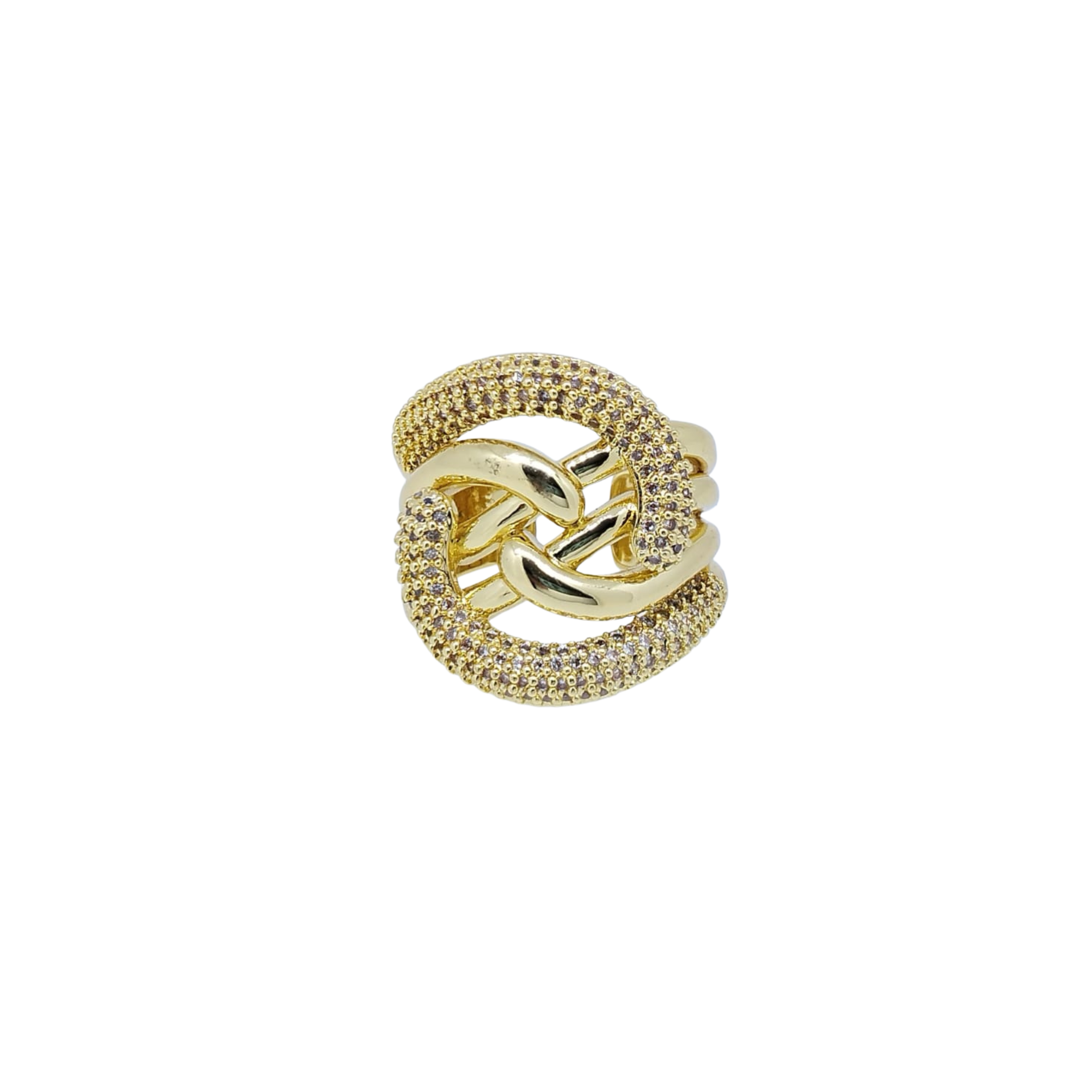 Anillo Dorado Entrelazado Liso y con Brillos – Oro Laminado
