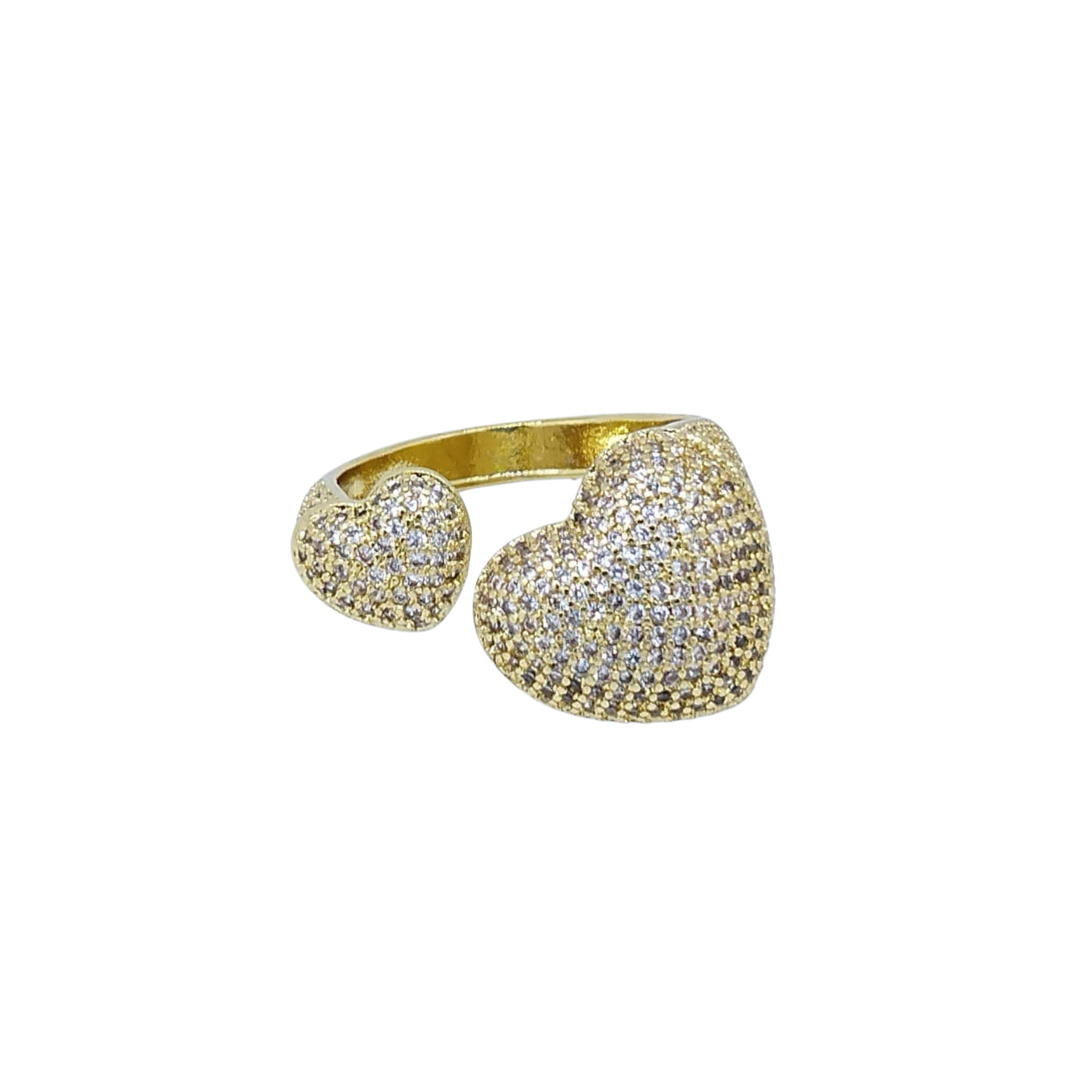 Anillo Dorado Corazón Doble con Brillos – Oro Laminado