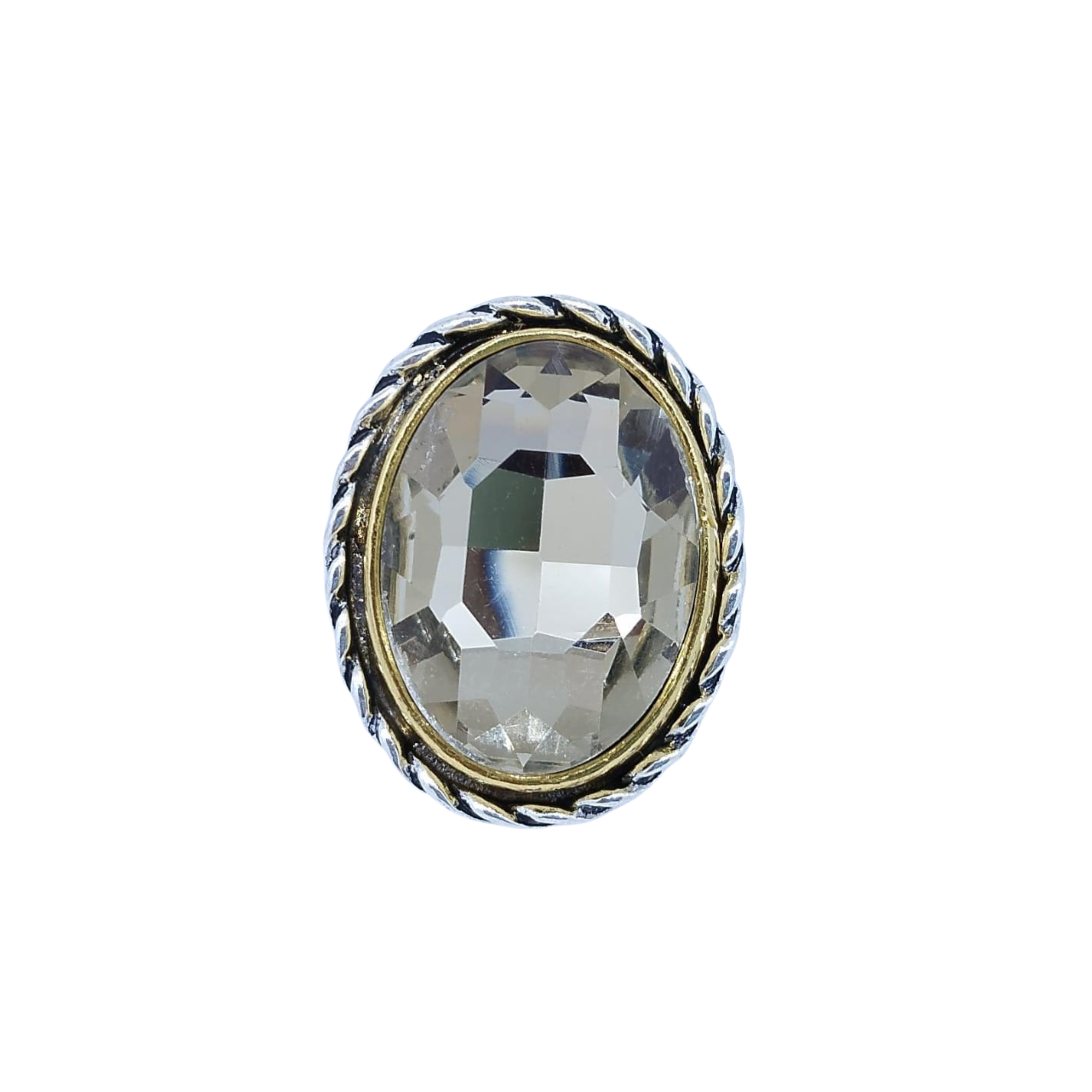 Anillo con Piedra Transparente y Marco Estilo Trenzado – Oro Laminado