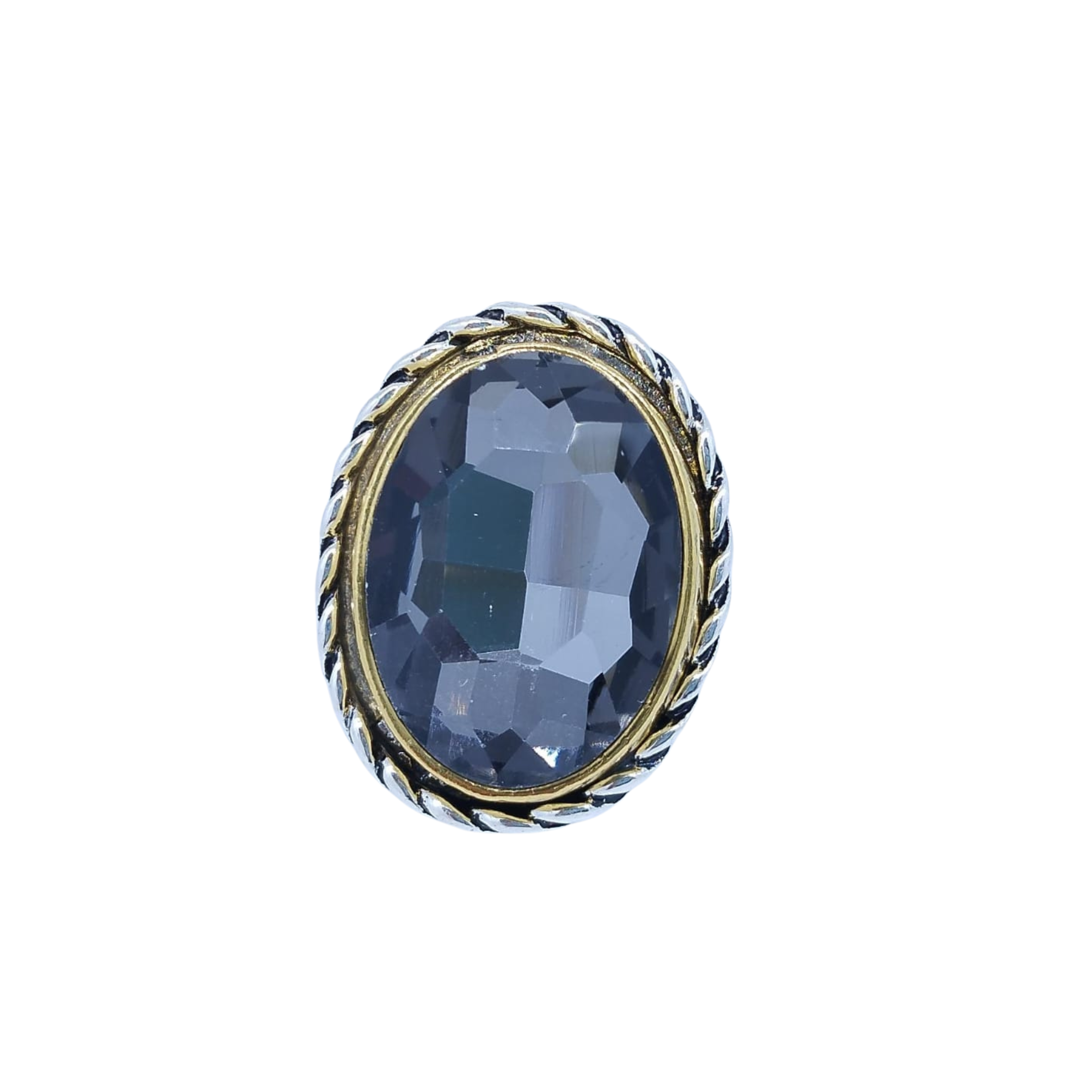 Anillo con Piedra Obscura y Marco Estilo Trenzado – Oro Laminado