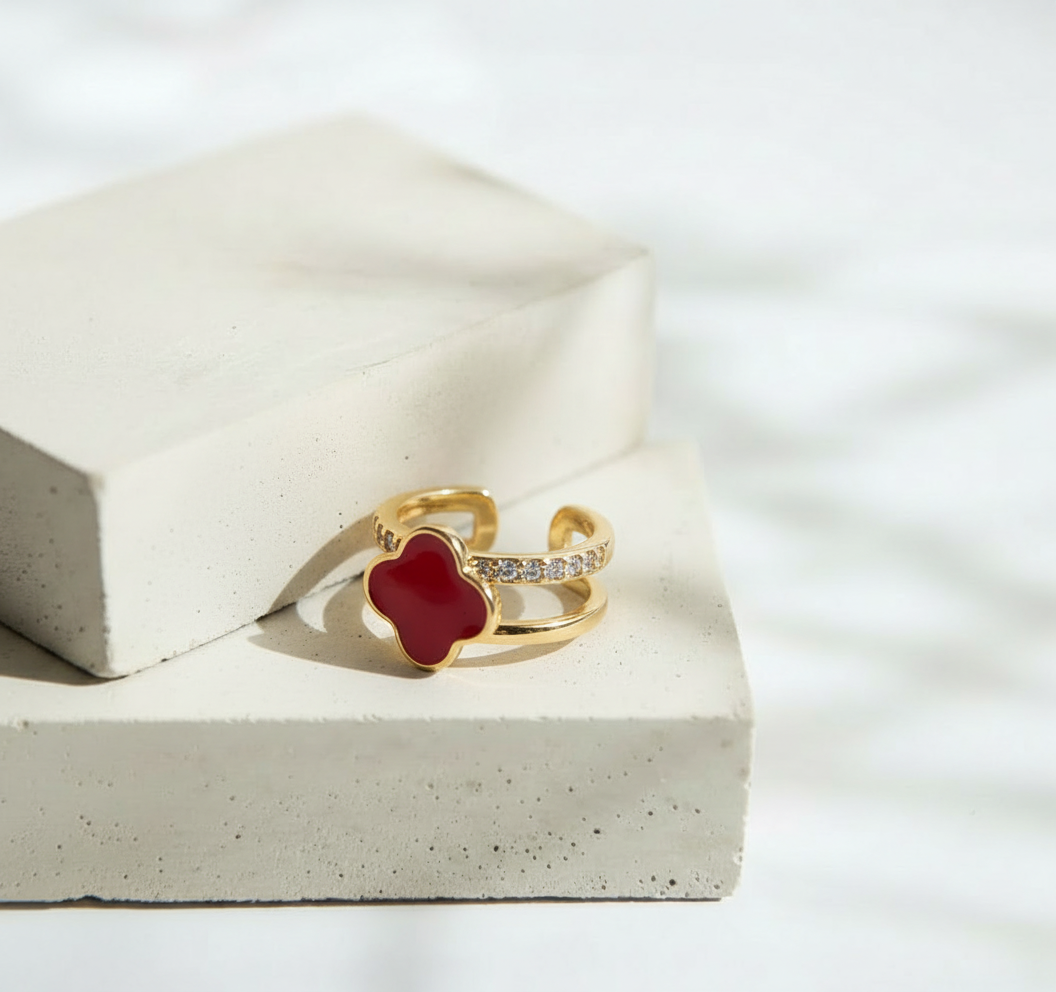 Simulador Dorado de Doble Línea con Brillo y Mini Trebol Rojo - Acero Inoxidable