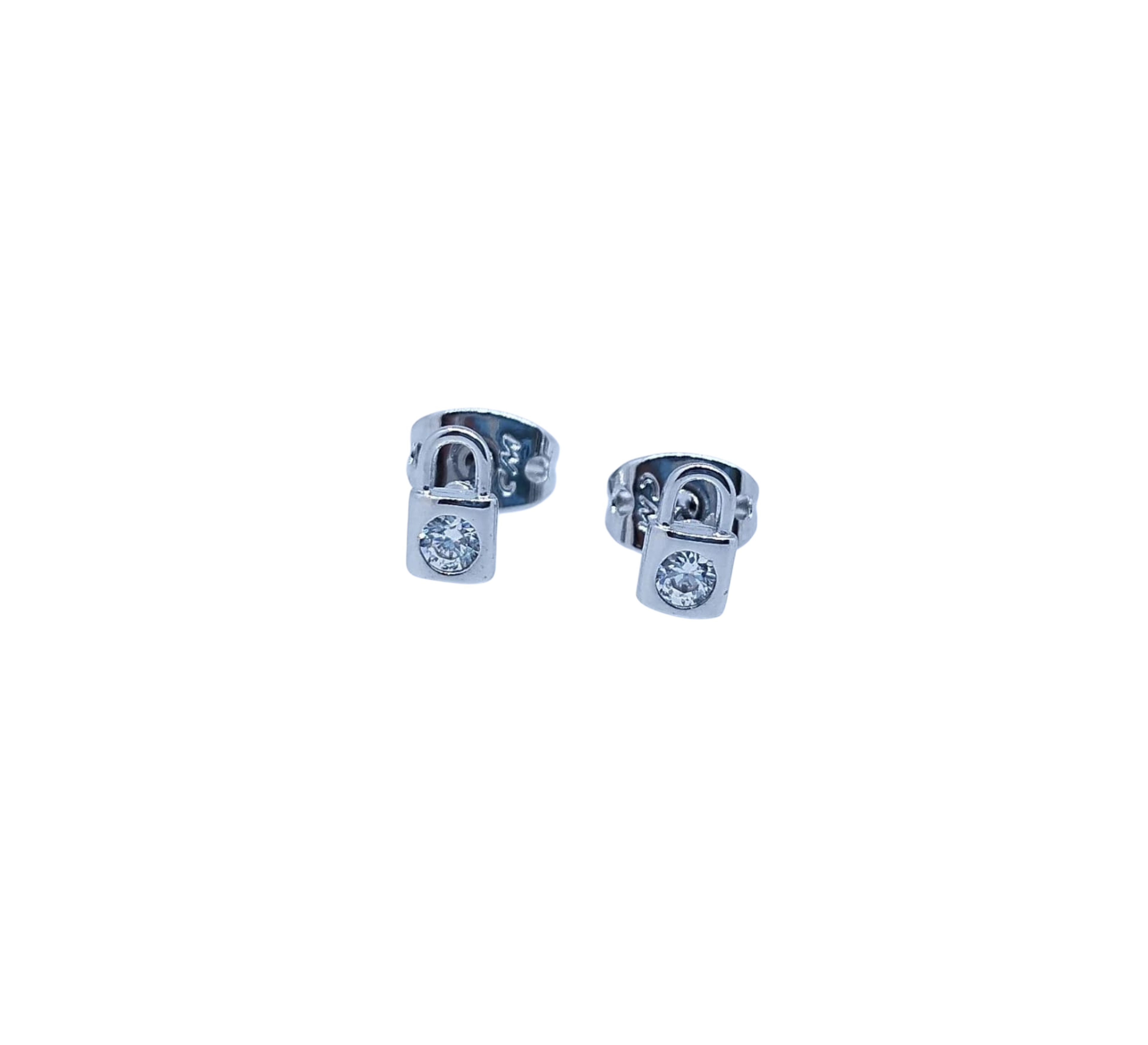 Aretes Plateados Candado y Mini Brillo - Acero Inoxidable