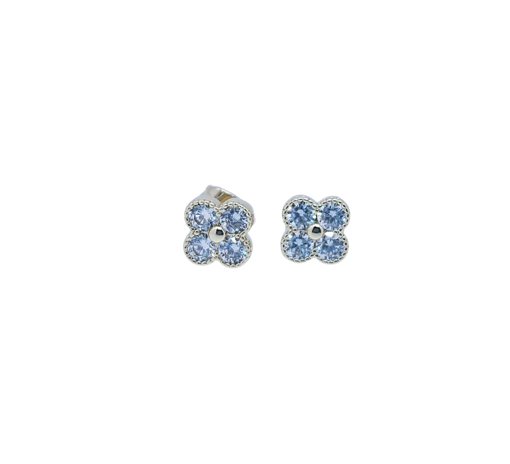 Aretes Dorados Flor 4 Pétalos con Brillos - Acero Inoxidable