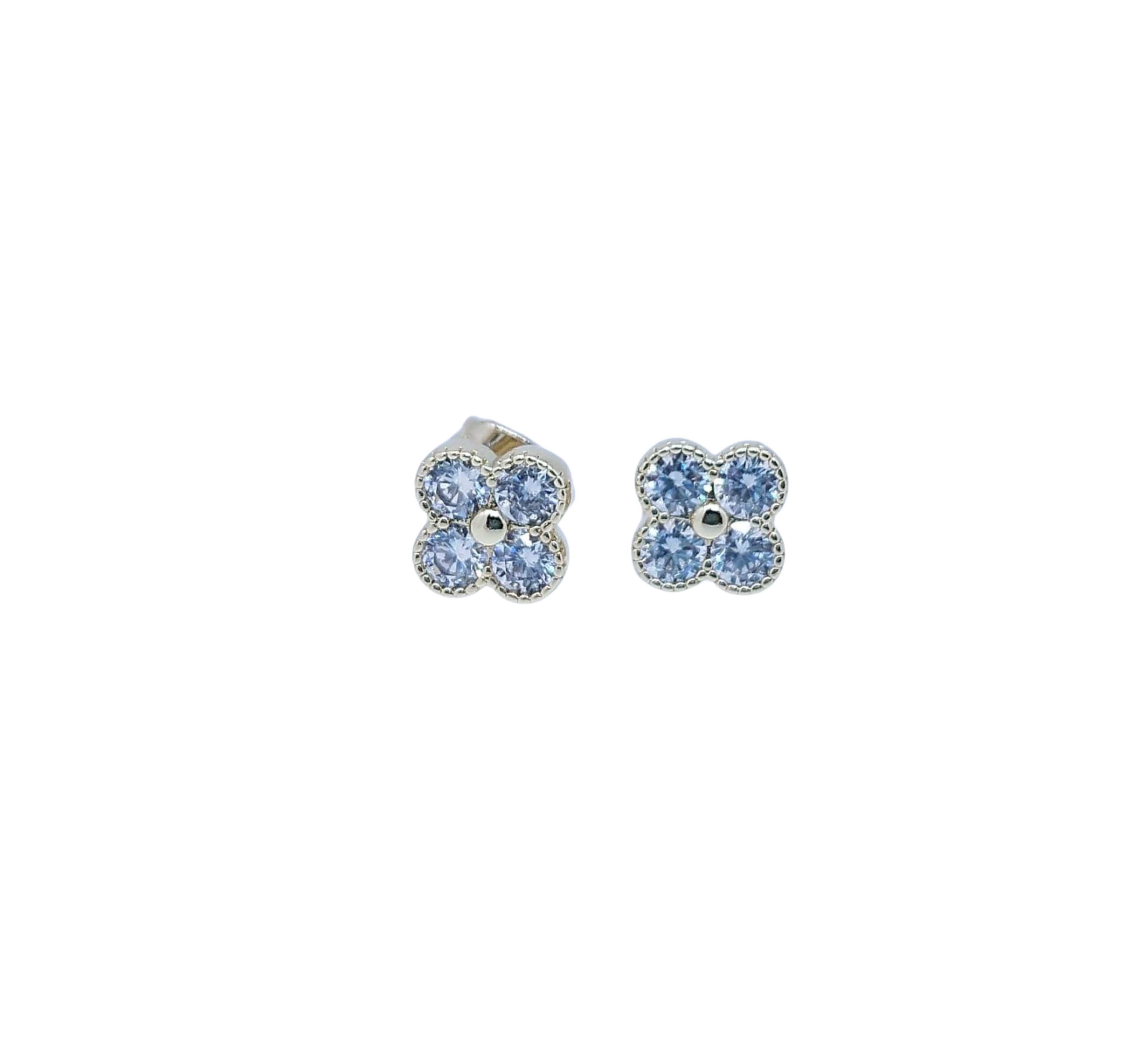 Aretes Dorados Flor 4 Pétalos con Brillos - Acero Inoxidable