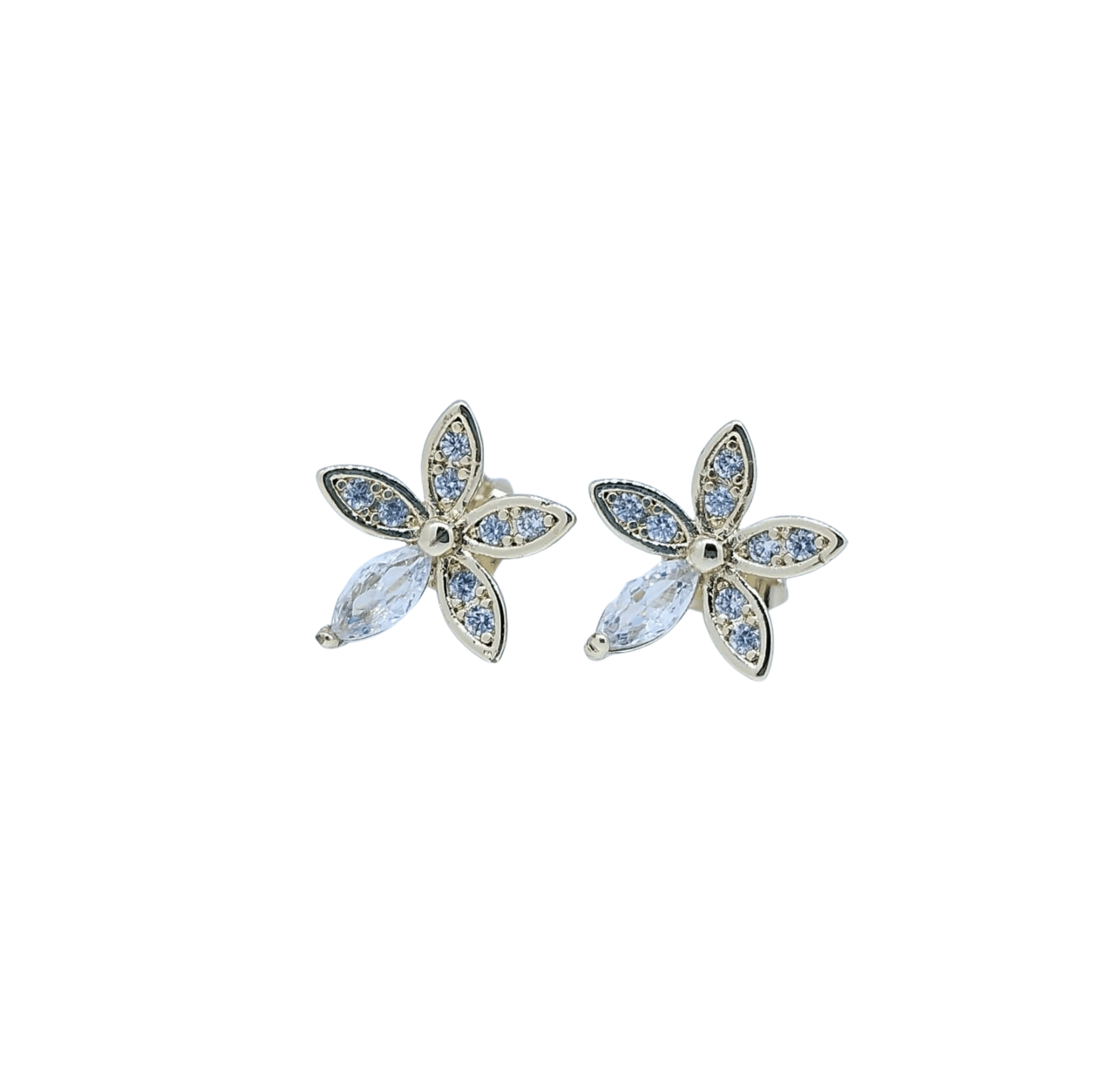 Aretes de Flor de Cinco Pétalos con Brillo - Acero Inoxidable