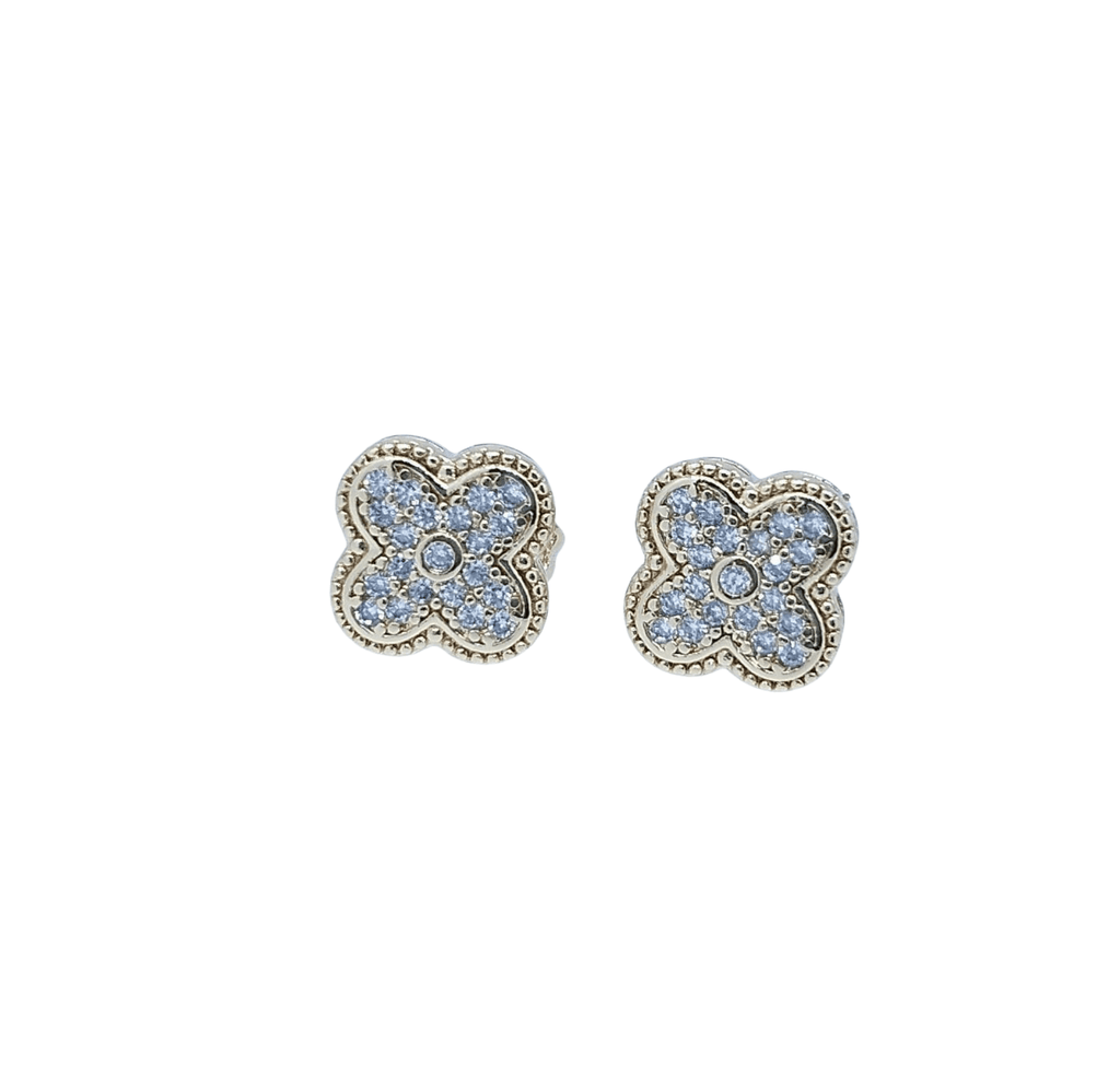 Aretes de Flor Dorada de Cuatro Pétalos con Brillos - Acero Inoxidable