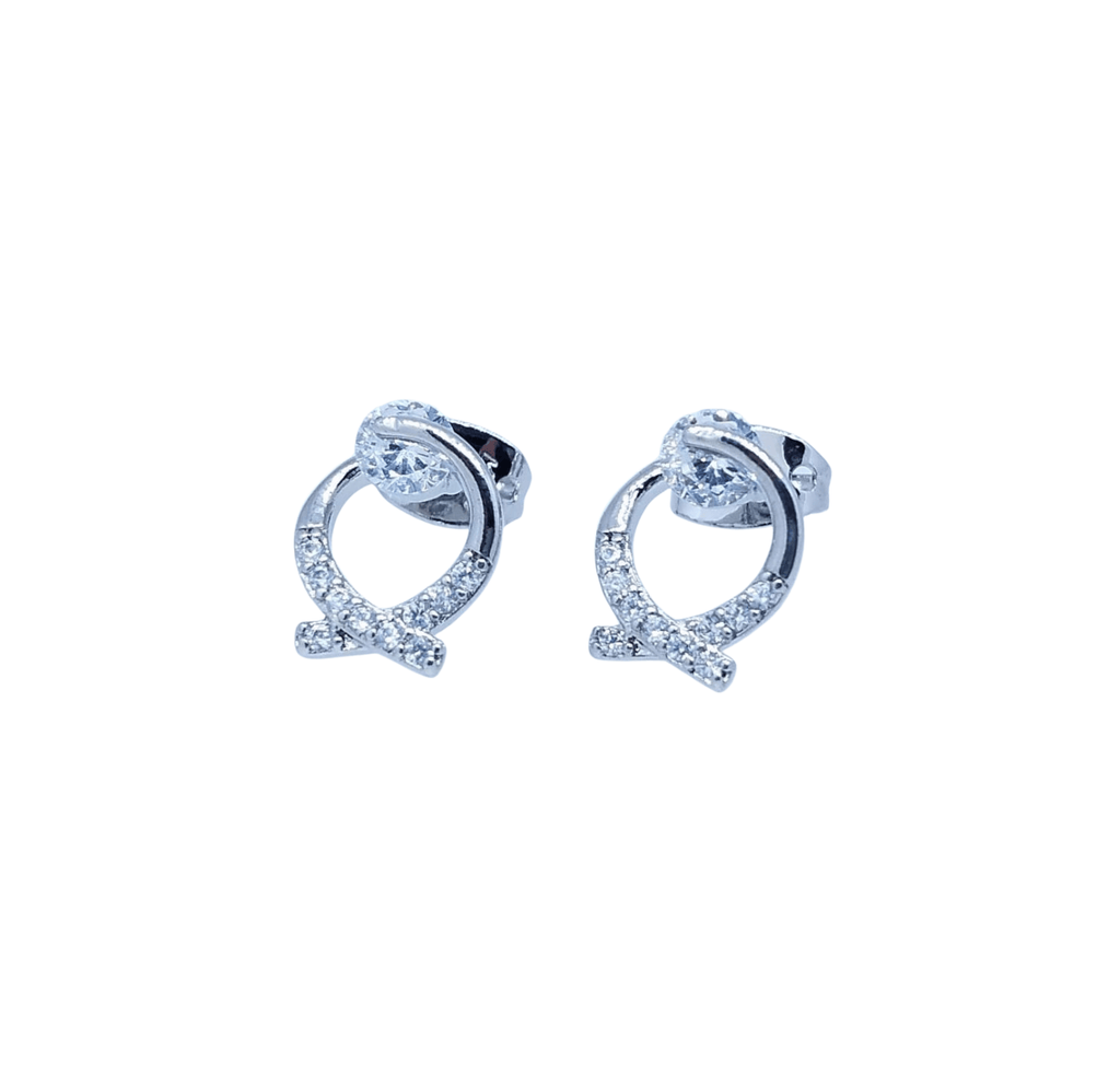 Aretes Circulares Plateados Cruzados con Brillo - Acero Inoxidable