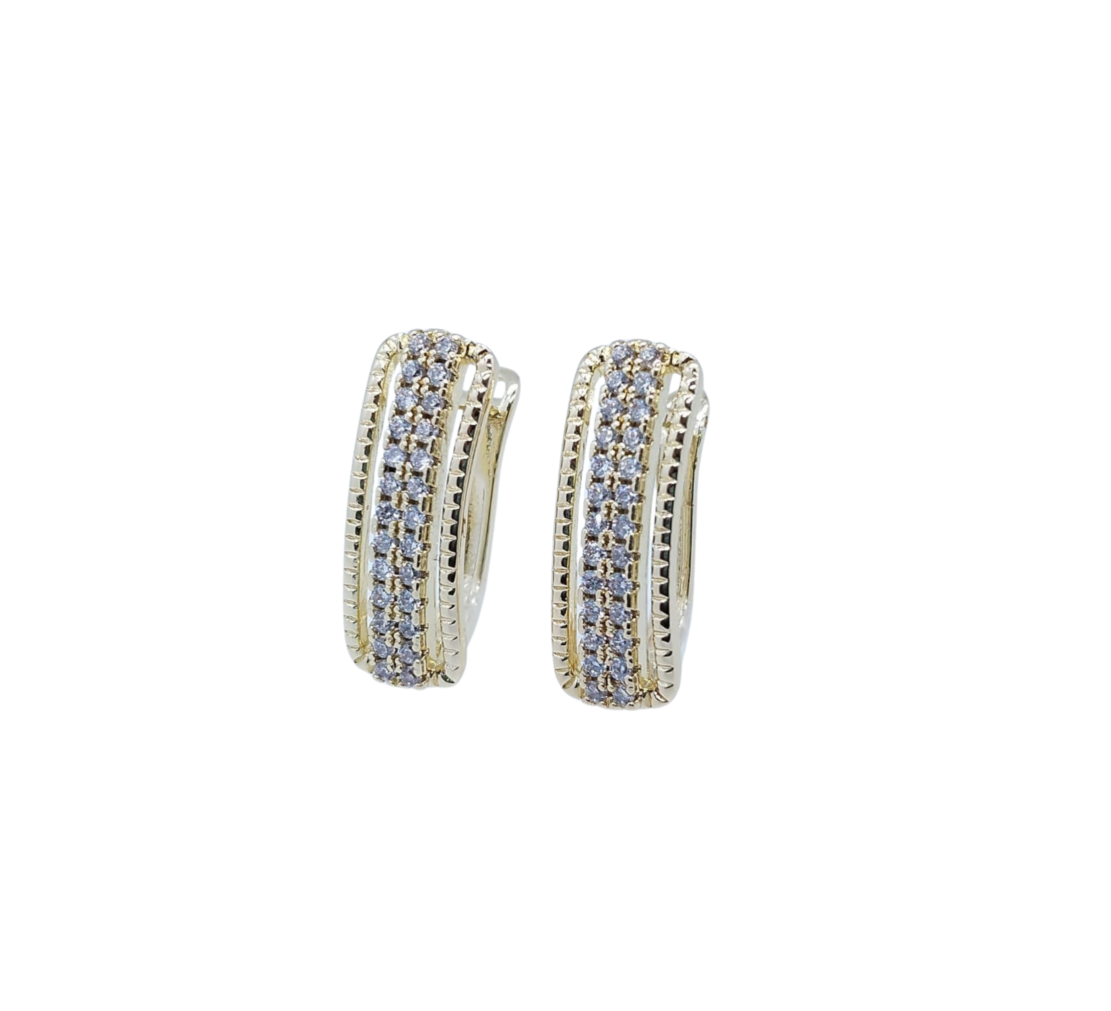 Aretes Dorados Dos Líneas Mini Brillos - Acero Inoxidable
