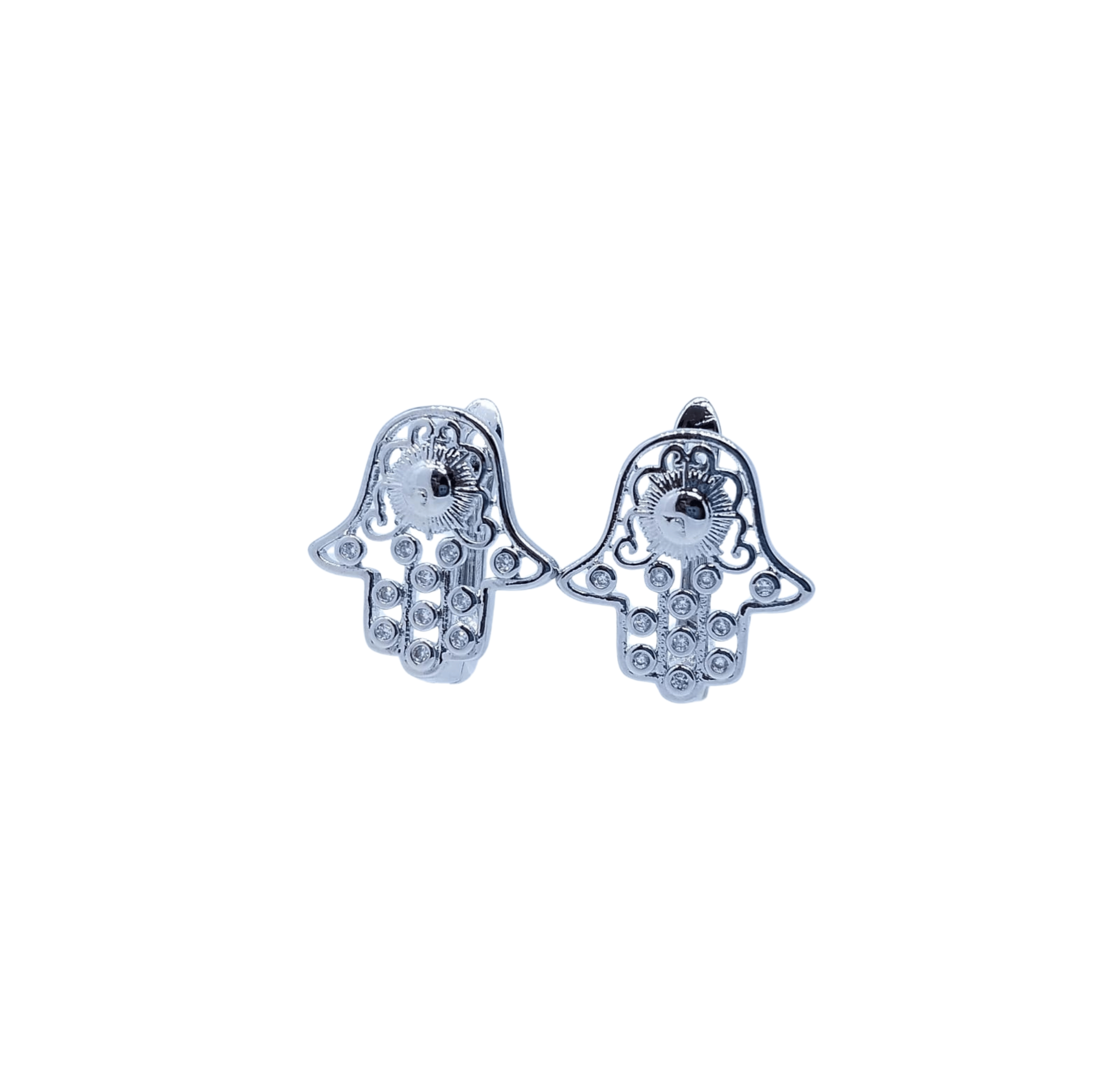 Aretes de Mano de Fátima Plateados con Grecas - Acero Inoxidable