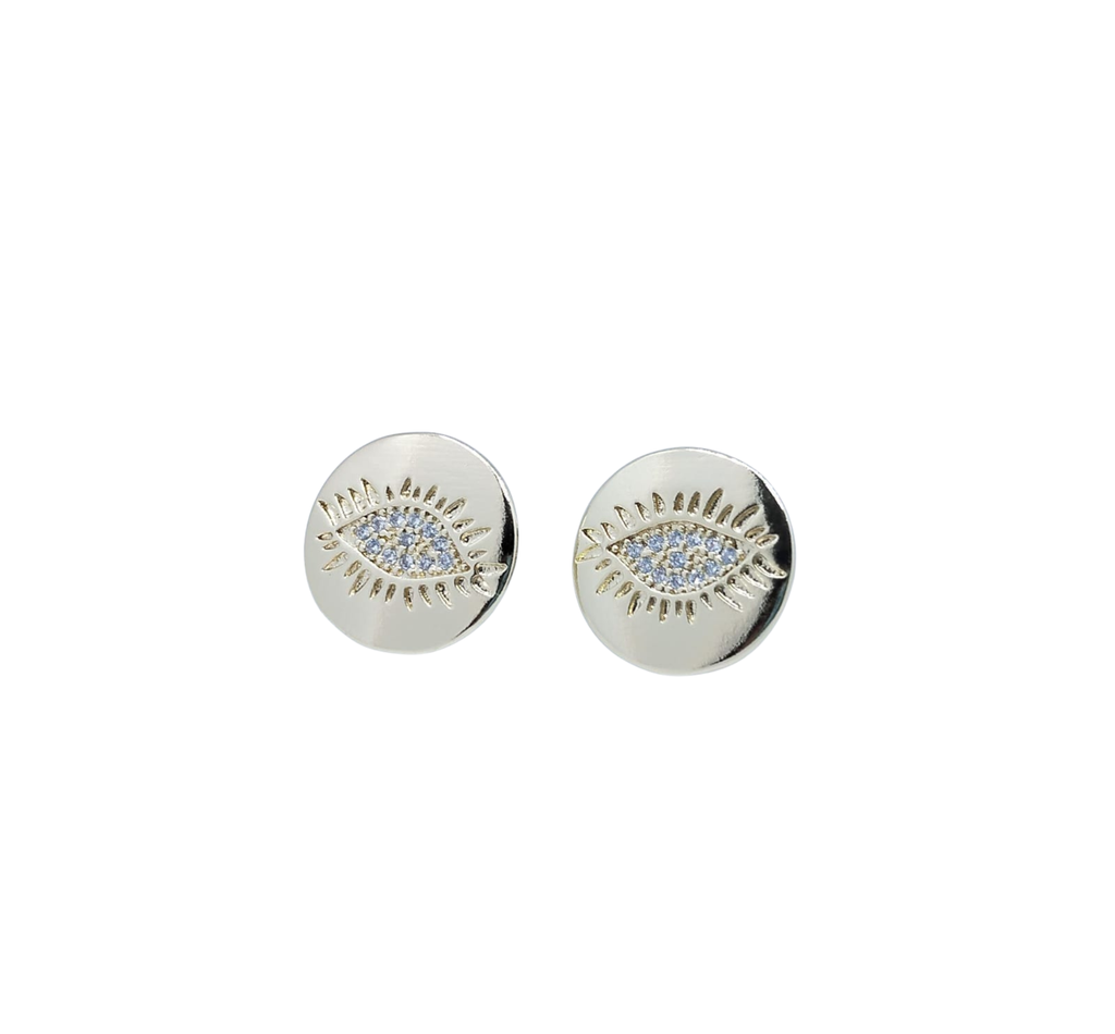 Aretes Dorados Circulares de Ojo con Mini Brillos – Acero Inoxidable