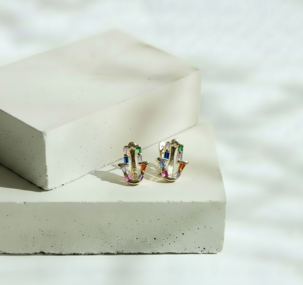 Aretes Dorados de Mano de Fátima Multicolor Protectores – Acero Inoxidable