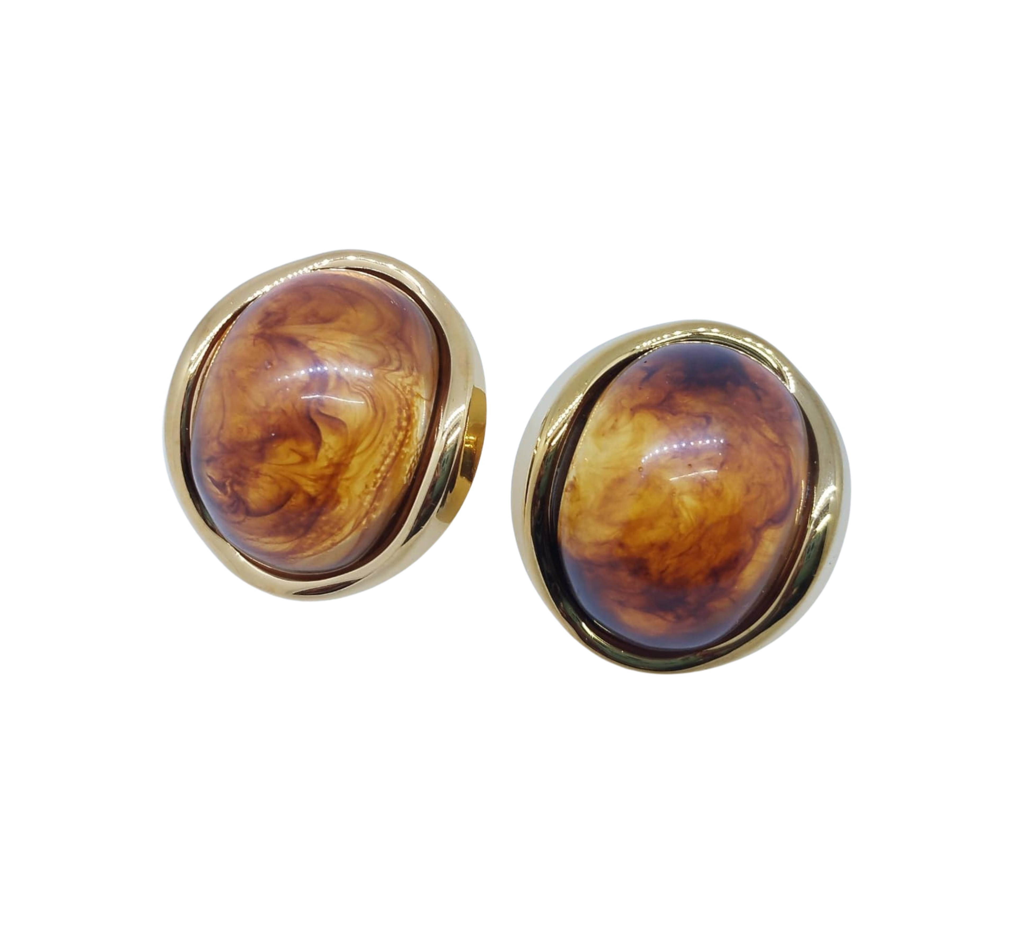 Aretes con Piedra en Tonos Café y Marco Dorado Elegante – Acero Inoxidable