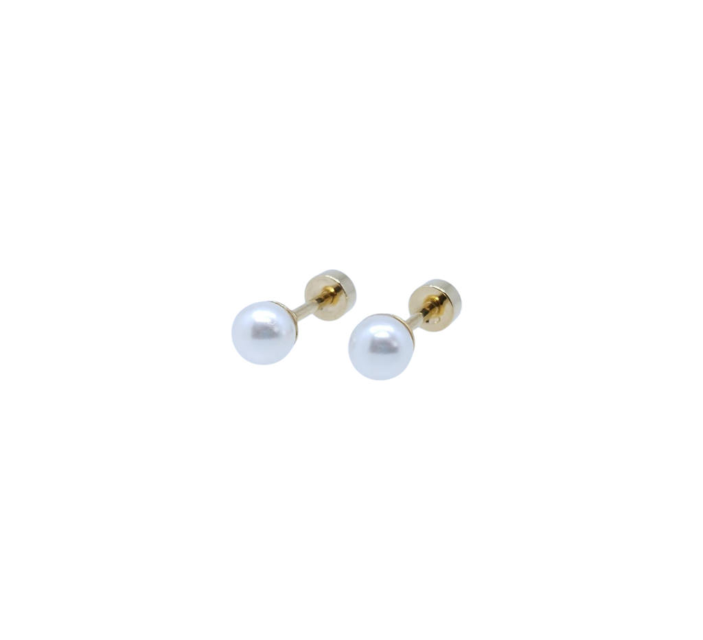 Aretes Dorados Medianos Estilo Perla - Acero Inoxidable