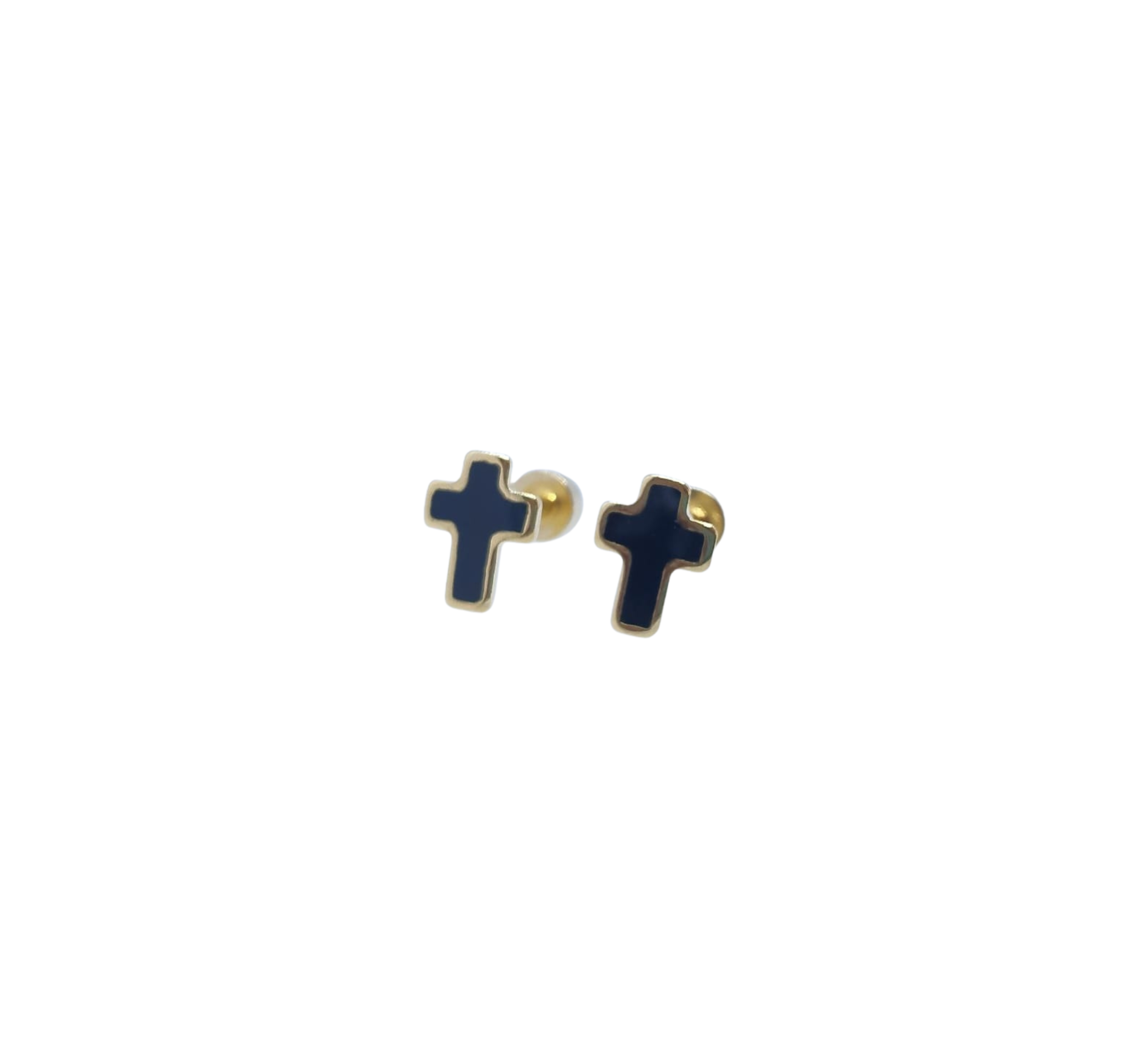Aretes Dorados Cruz con Fondo Negro - Acero Inoxidable