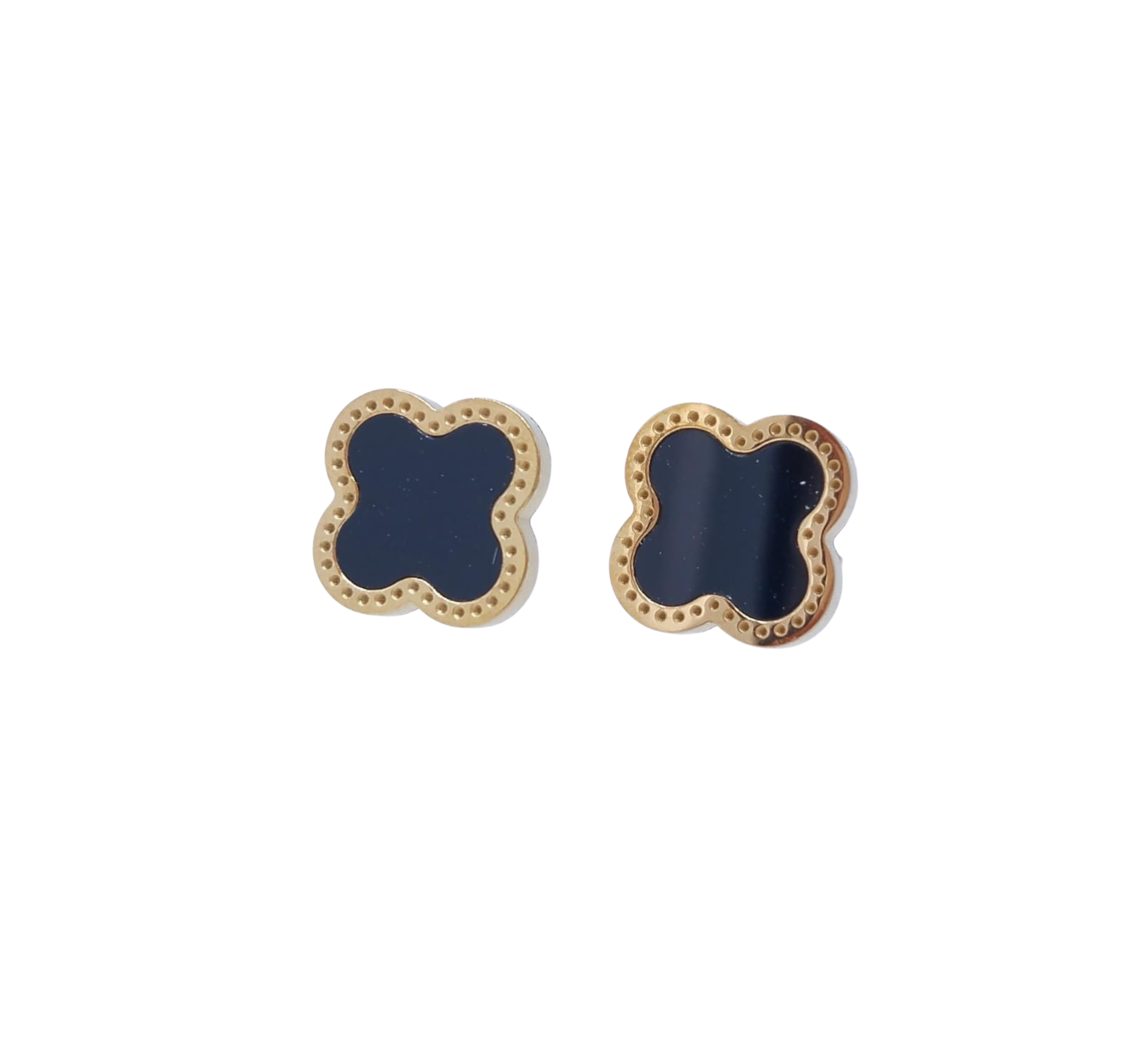 Aretes Dorados Trébol Fondo Negro Liso - Acero Inoxidable