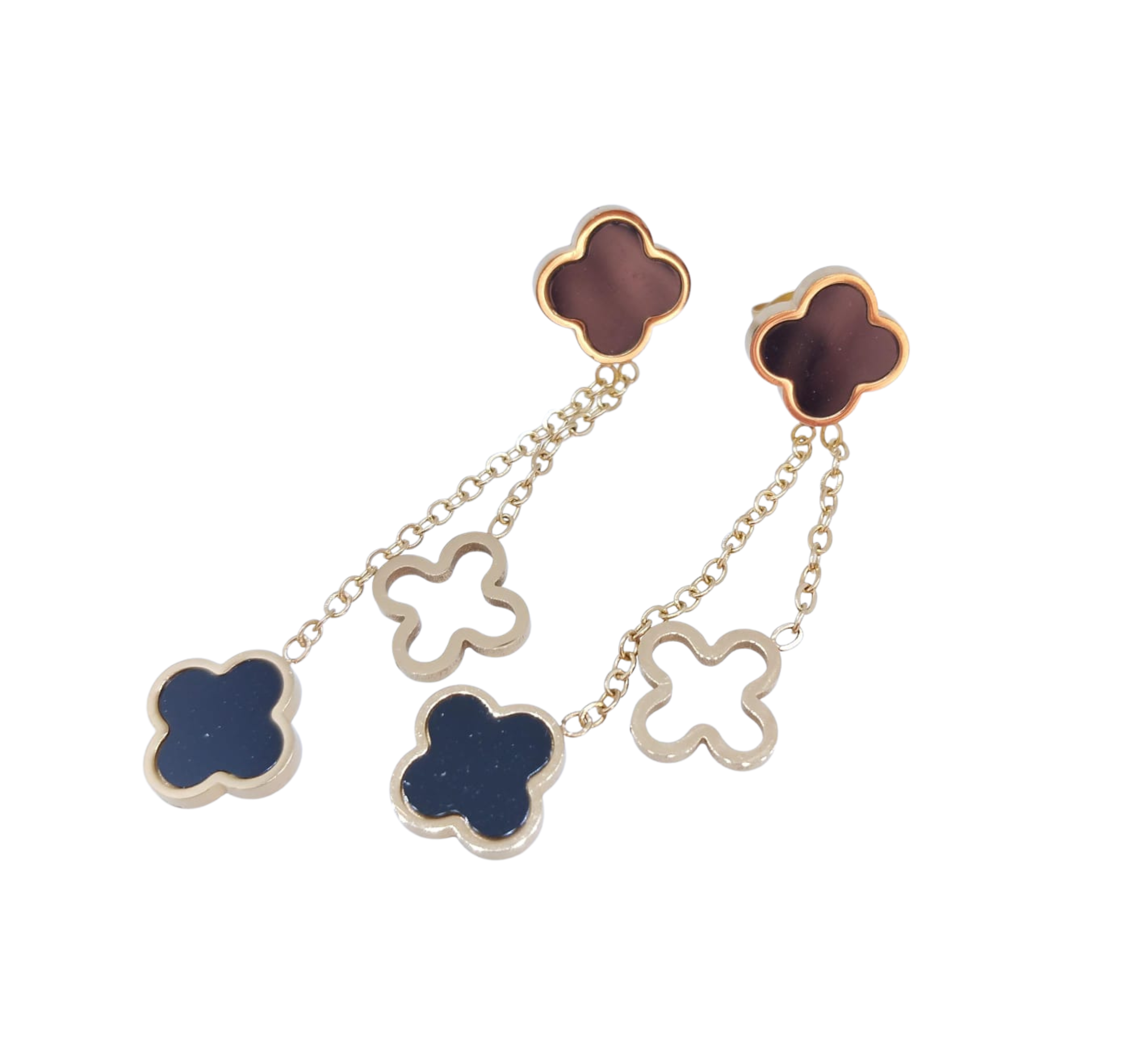 Aretes Colgantes Dorados con Trébol 4 Pétalos - Acero Inoxidable