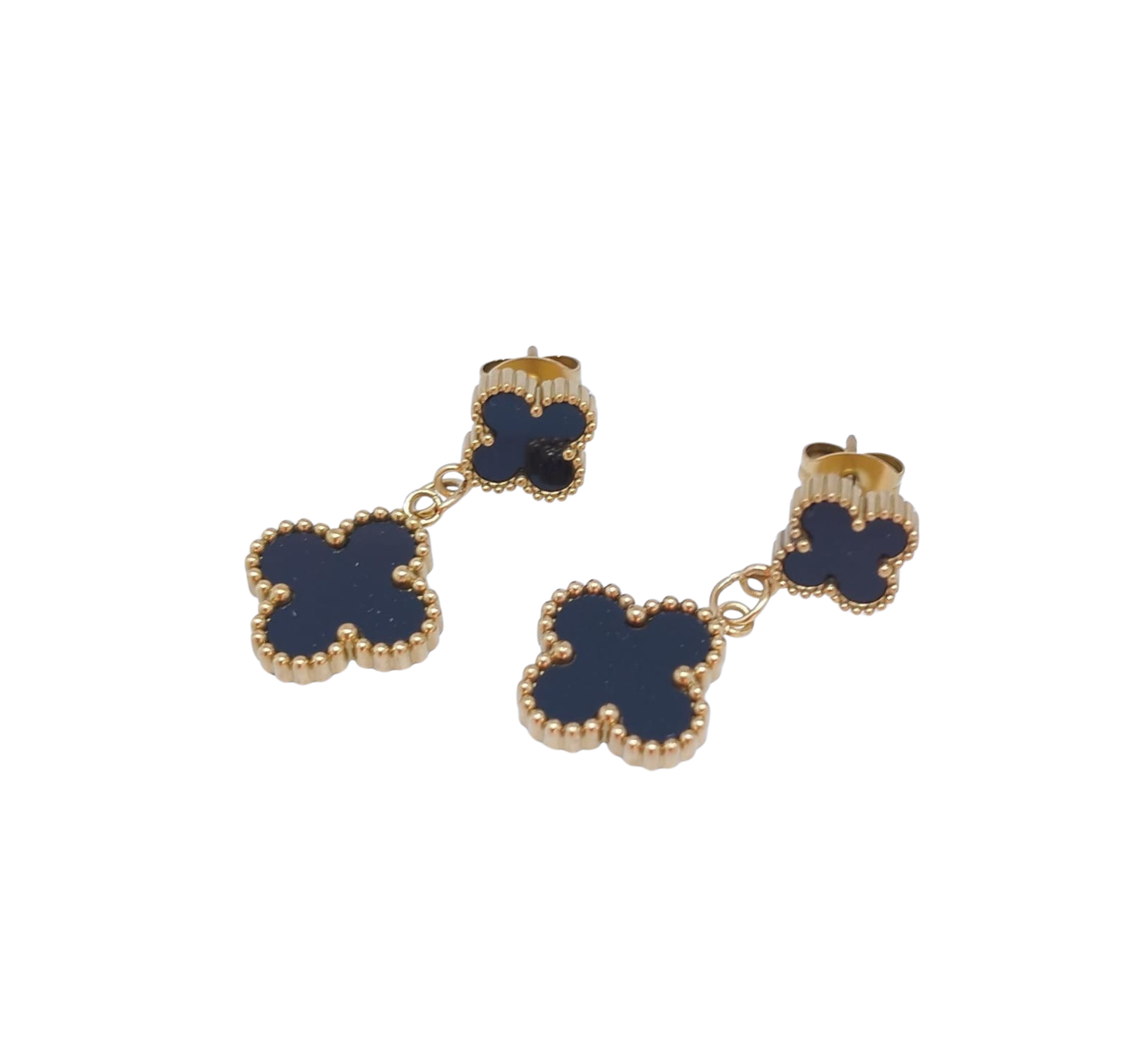Aretes Dorados Doble Trébol 4 Pétalos - Acero Inoxidable