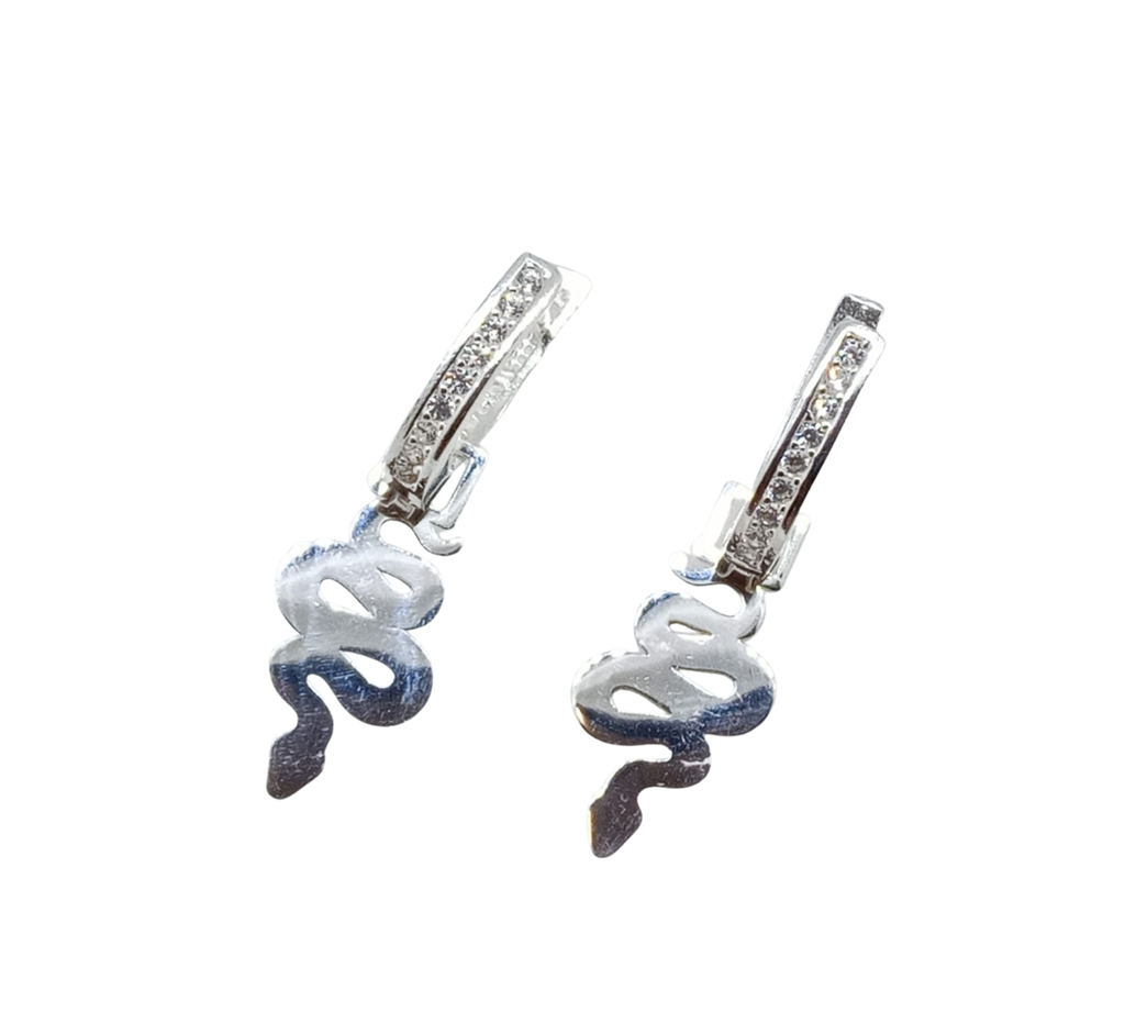 Aretes Serpiente con Mini Brillos - Plata Italiana