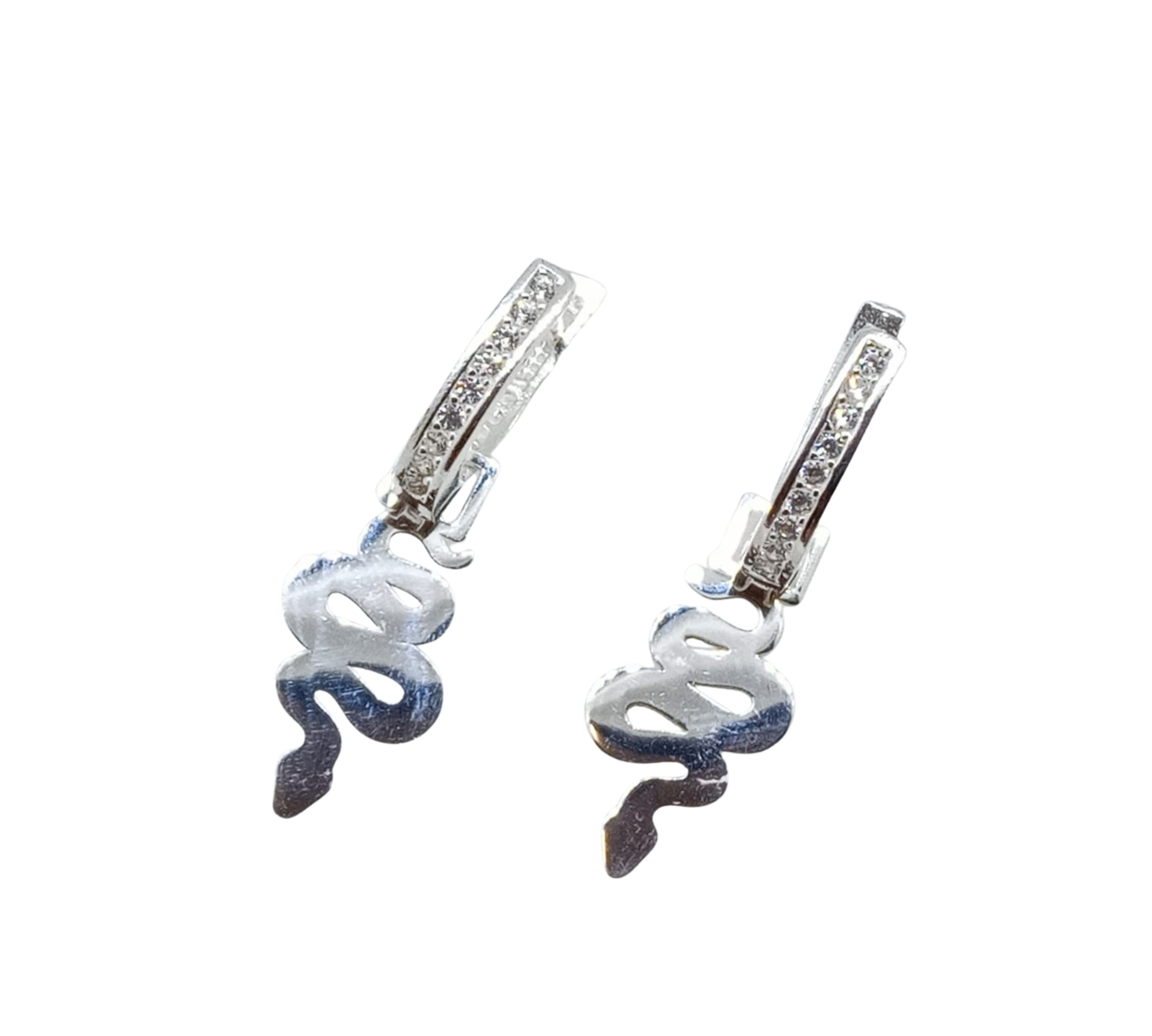 Aretes Serpiente con Mini Brillos - Plata Italiana