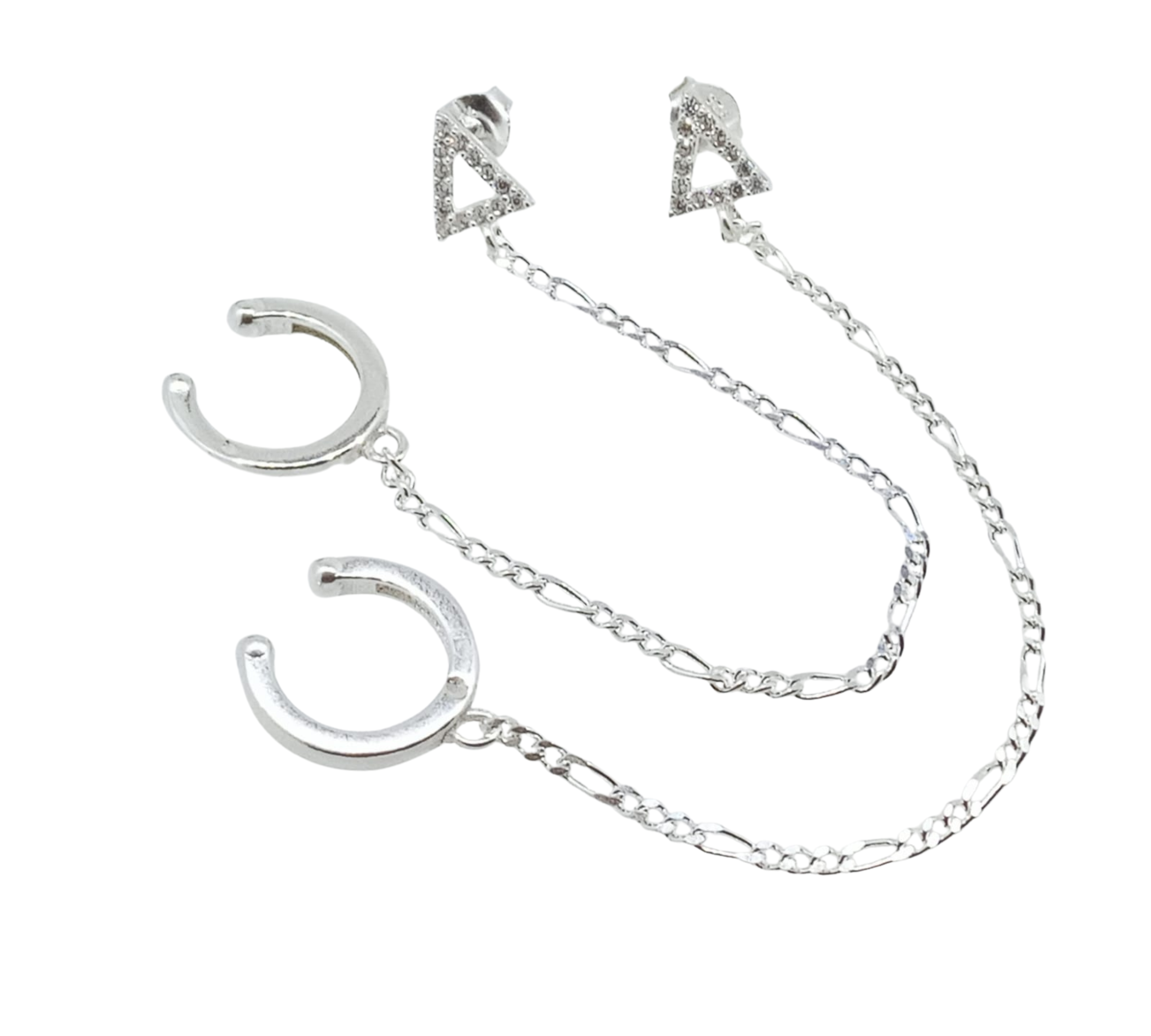 Aretes Triángulos con Mini Brillos - Plata Italiana
