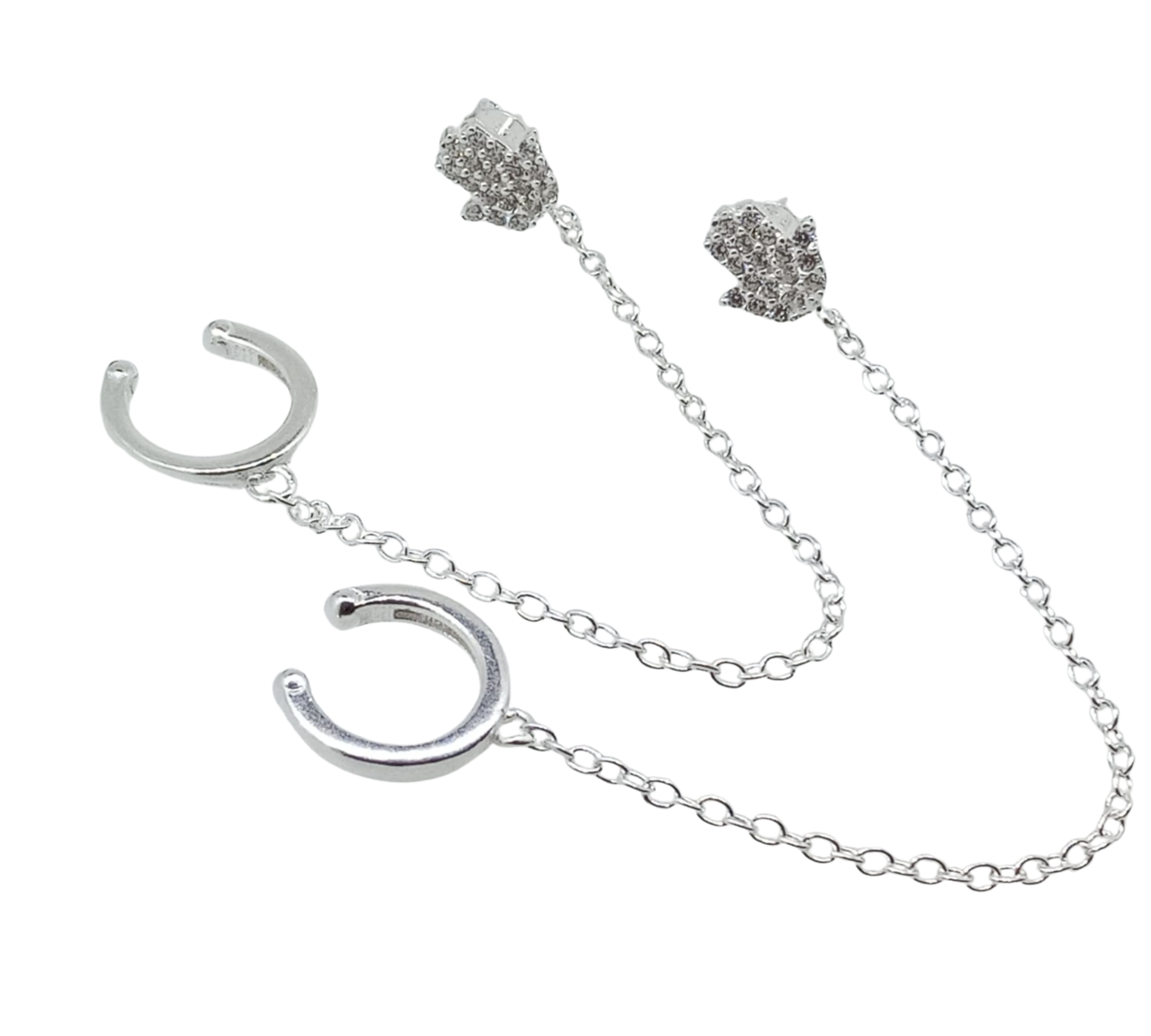 Aretes Mano de Fátima con Mini Brillos - Plata Italiana