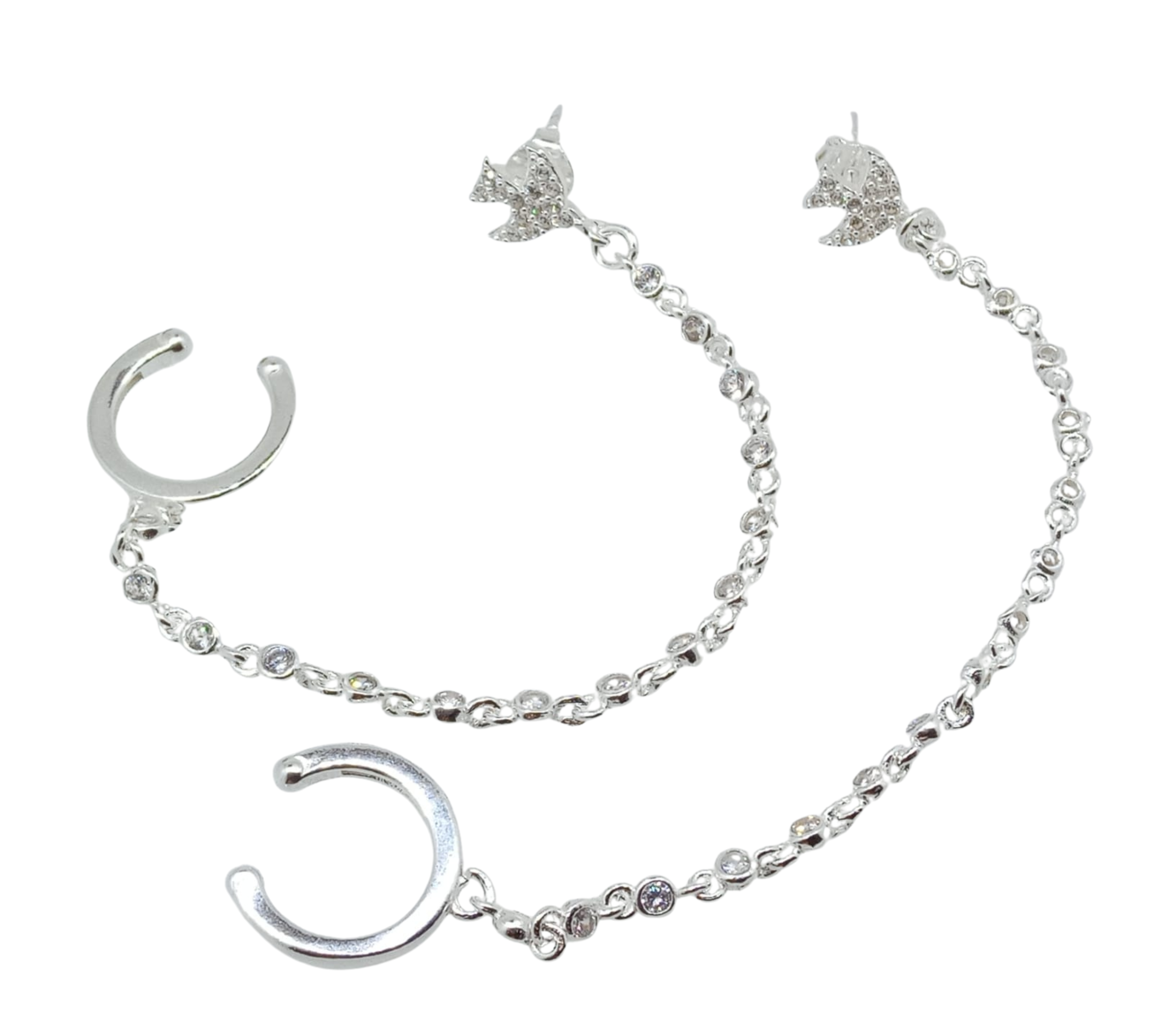 Aretes Pajarito con Mini Brillos - Plata Italiana
