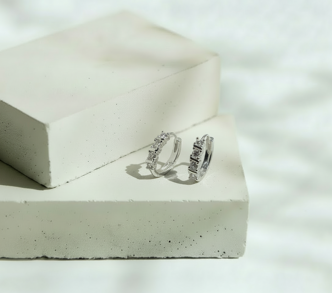 Aretes 4 Brillos en Línea - Plata Italiana