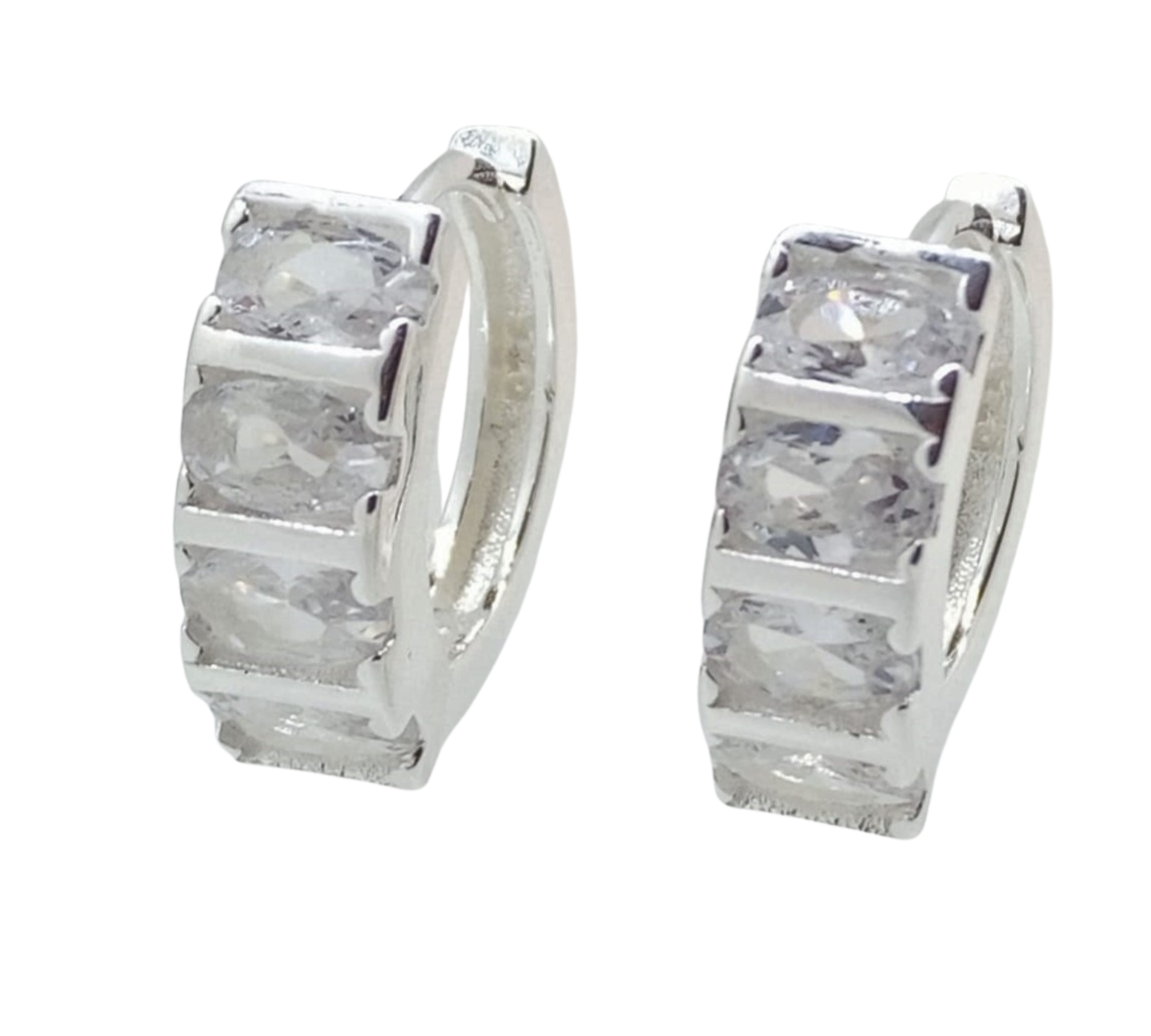 Aretes 4 Brillos Ovalados en Línea - Plata Italiana
