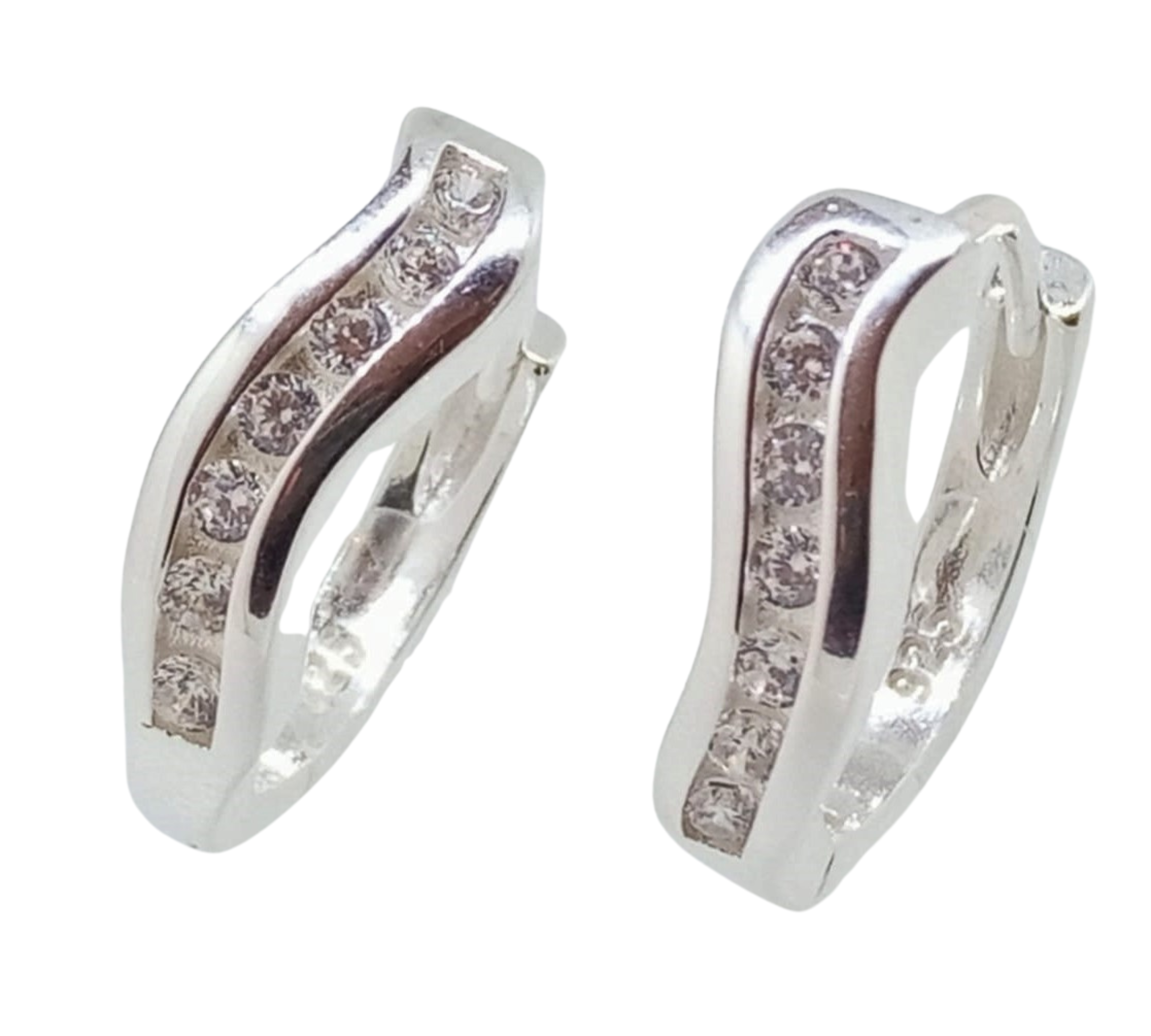Aretes Curveados 7 Mini Brillos en Línea - Plata Italiana