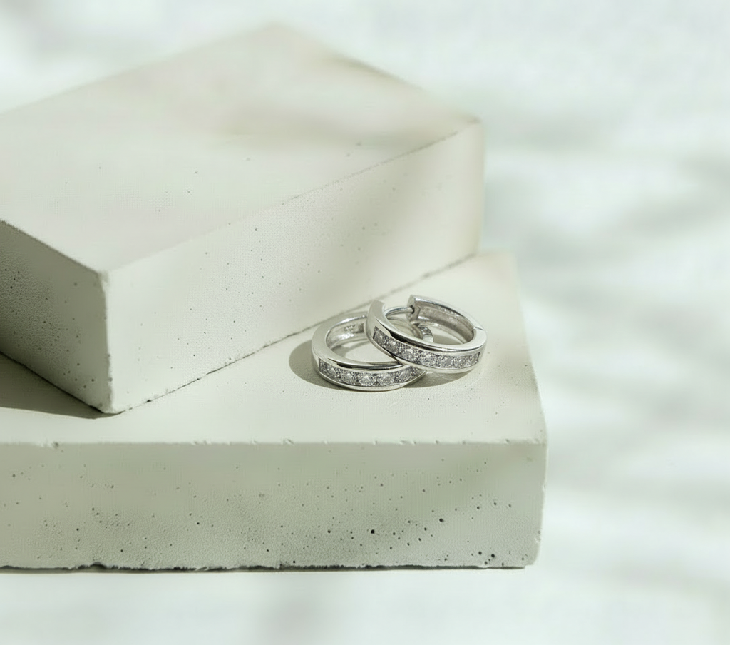 Aretes 8 Brillos en Línea - Plata Italiana