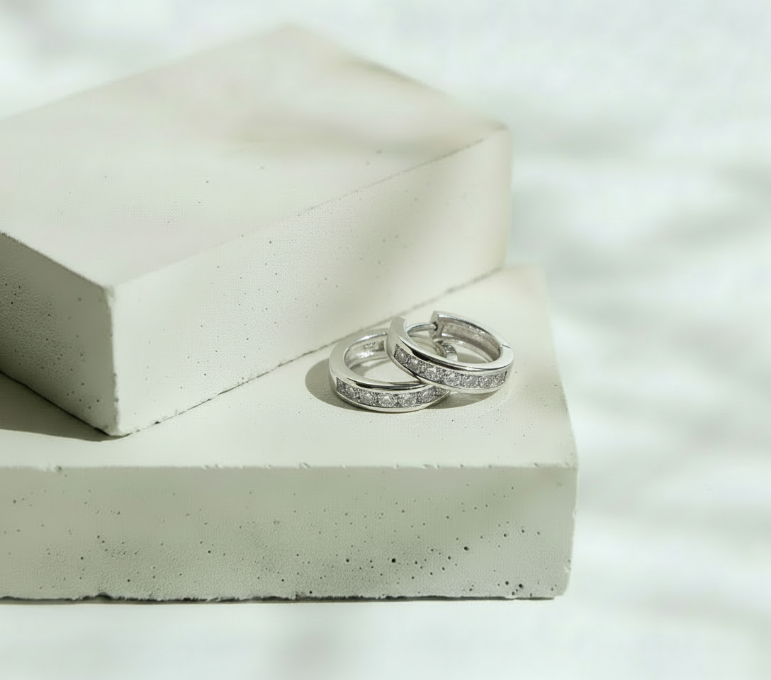 Aretes 8 Brillos en Línea - Plata Italiana