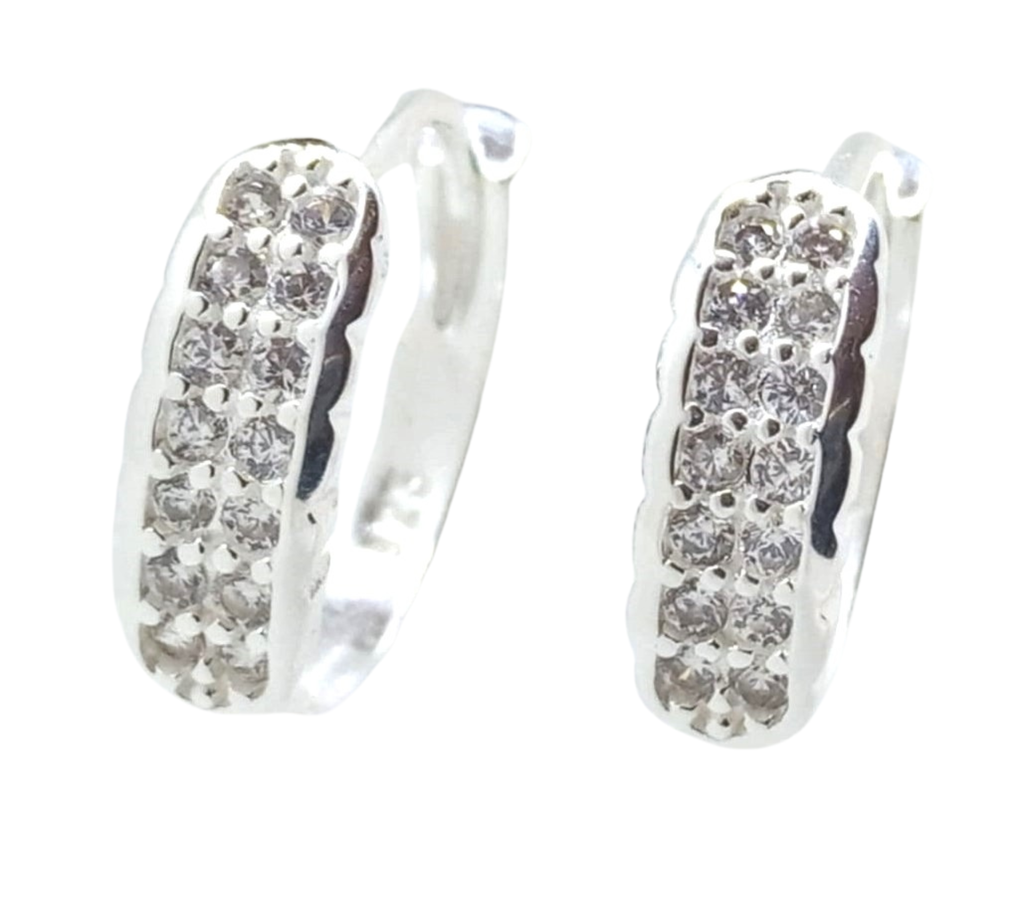 Aretes Doble Línea con Mini Brillos - Plata Italiana